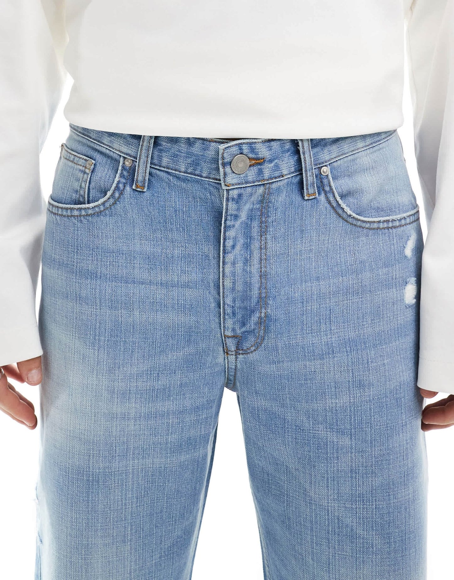 ASOS DESIGN wide flare jeans with tint & rips in mid wash blue - ASOS Sample Sale