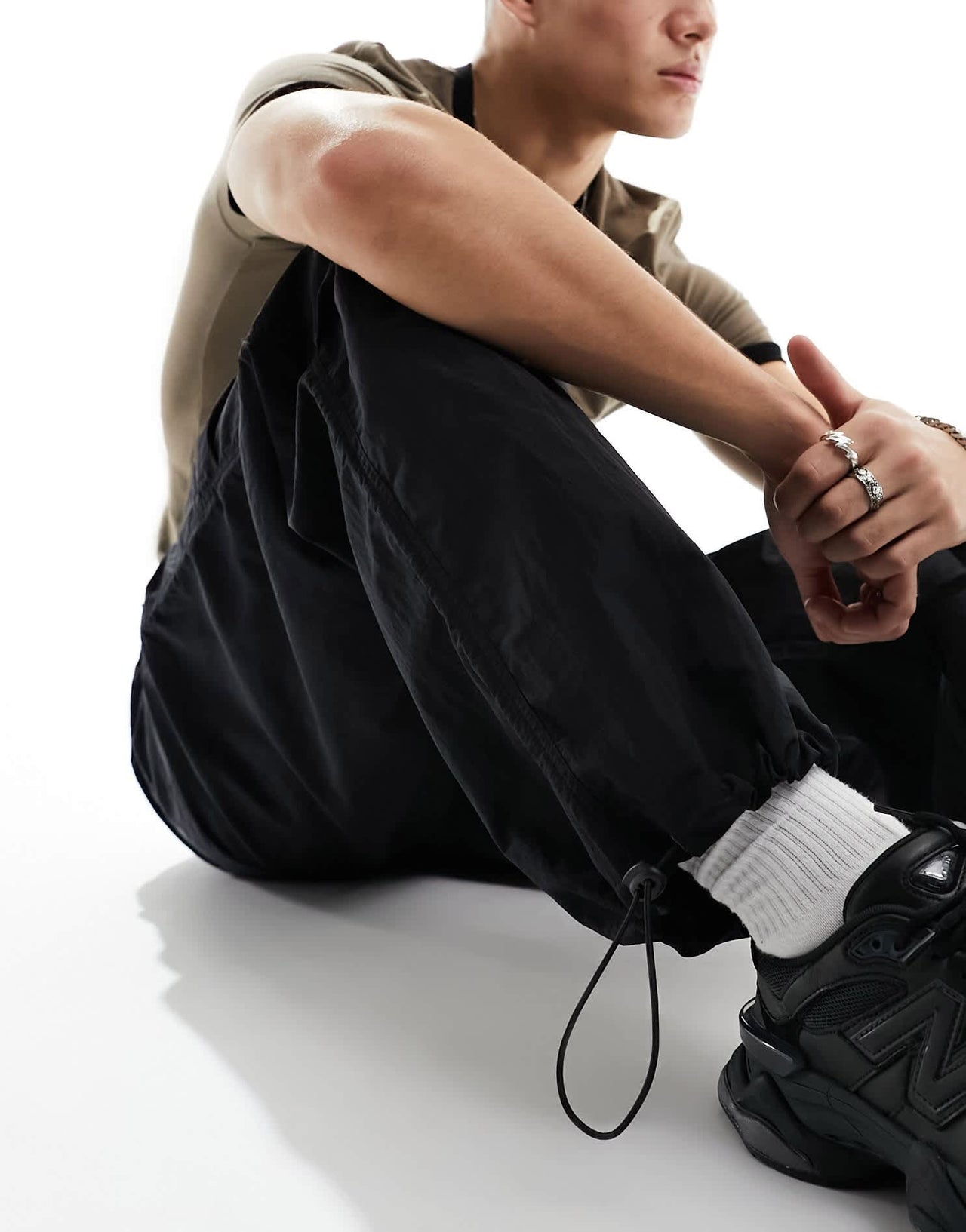 ASOS DESIGN wide hem baggy nylon trouser in black - ASOS Sample Sale