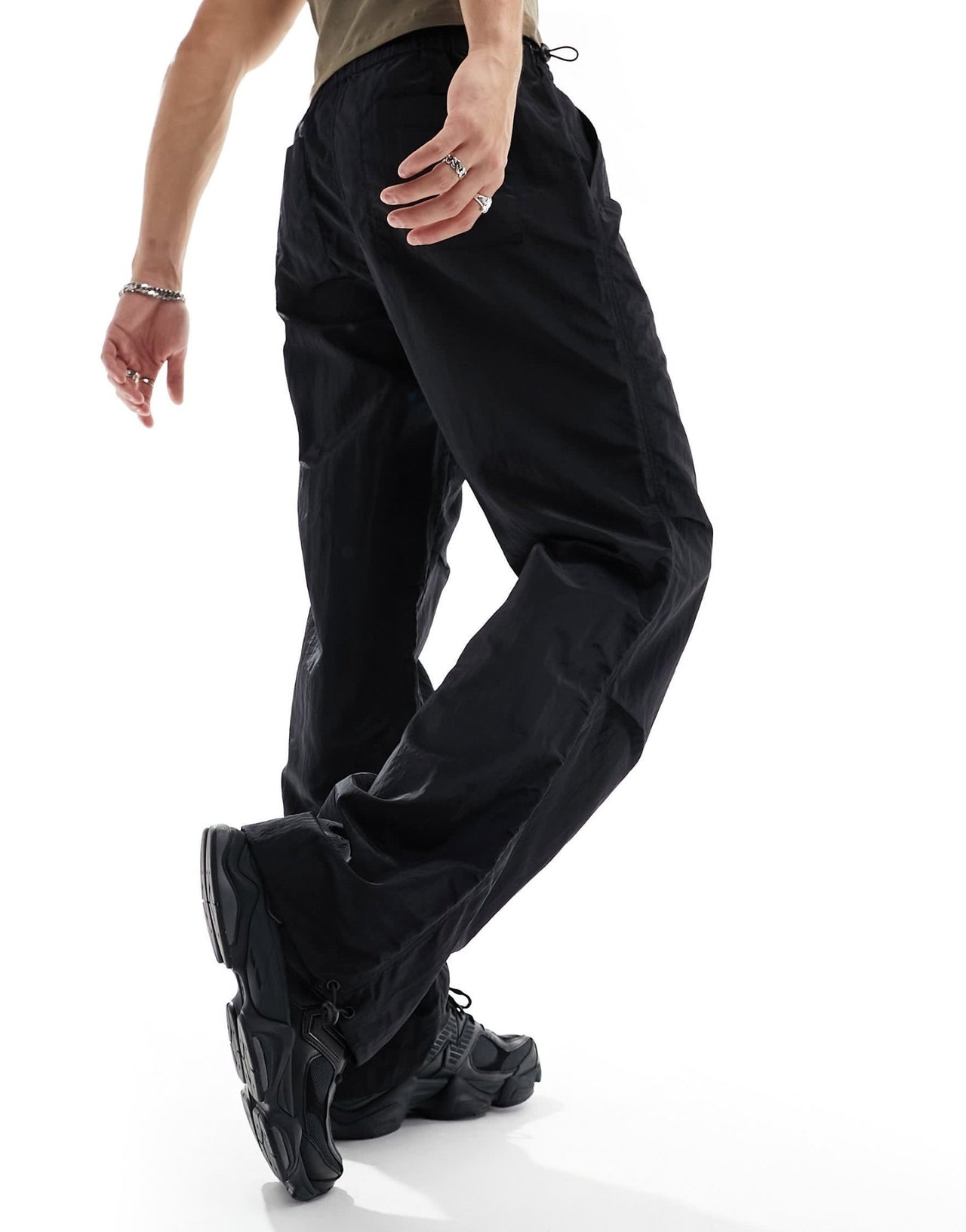 ASOS DESIGN wide hem baggy nylon trouser in black - ASOS Sample Sale