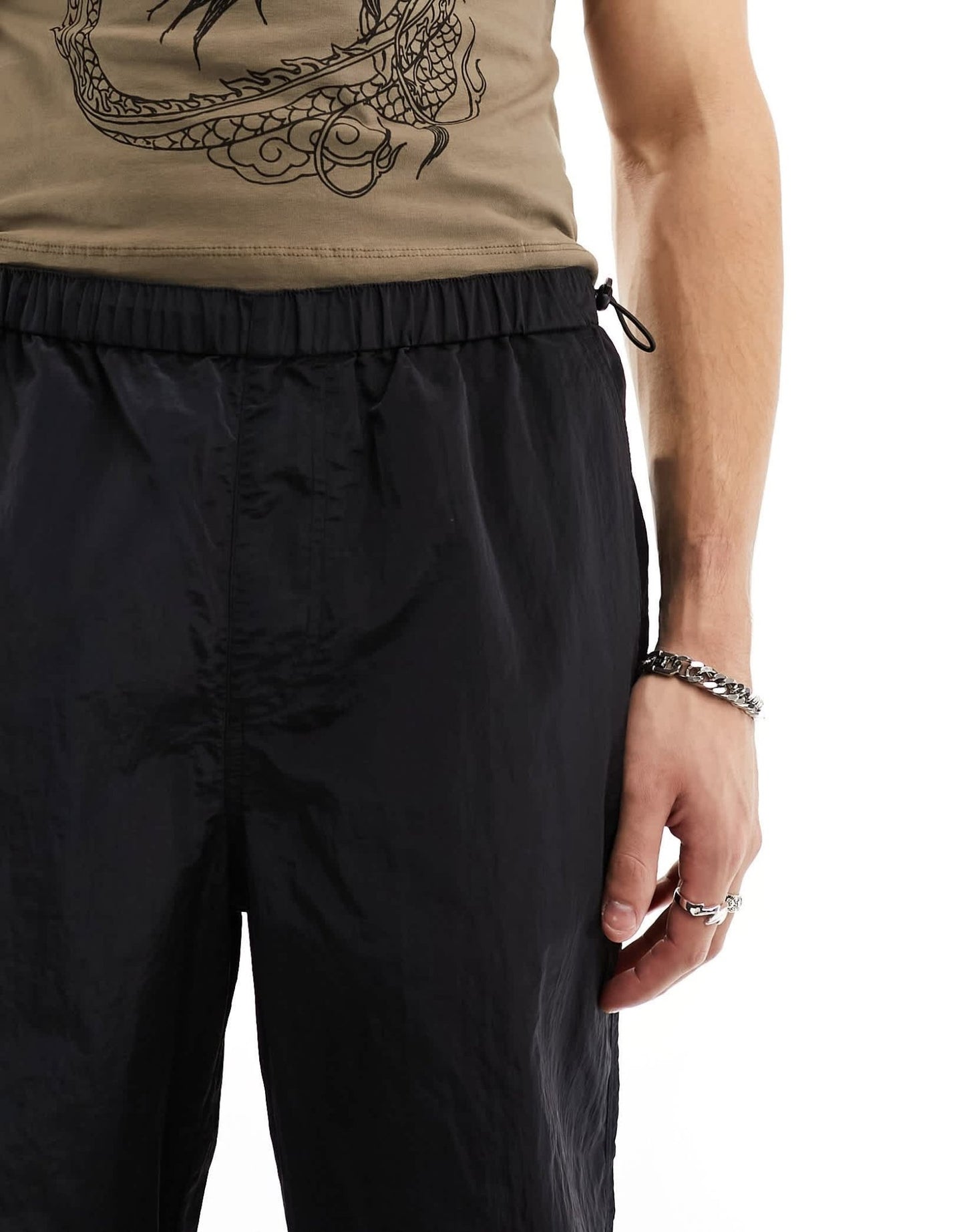 ASOS DESIGN wide hem baggy nylon trouser in black - ASOS Sample Sale