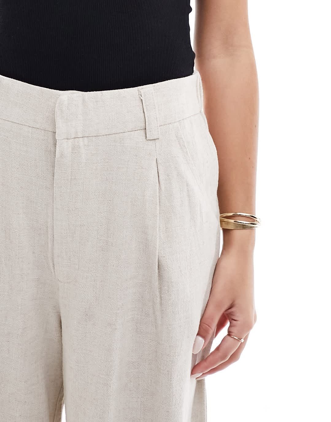 ASOS DESIGN wide leg dad trousers with linen in natural - ASOS Sample Sale