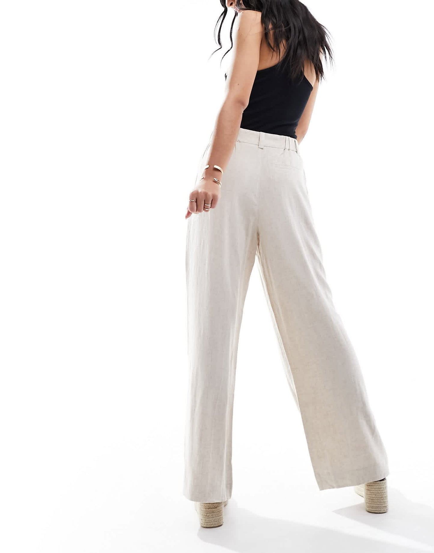 ASOS DESIGN wide leg dad trousers with linen in natural - ASOS Sample Sale