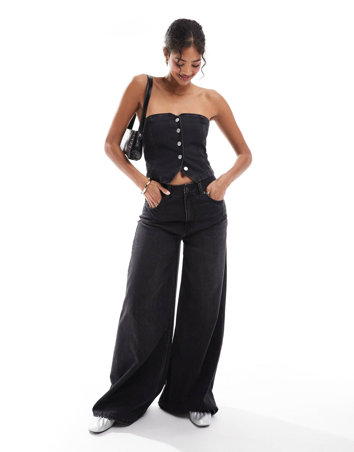 ASOS DESIGN wide leg jean in black - BLACK - ASOS Sample Sale