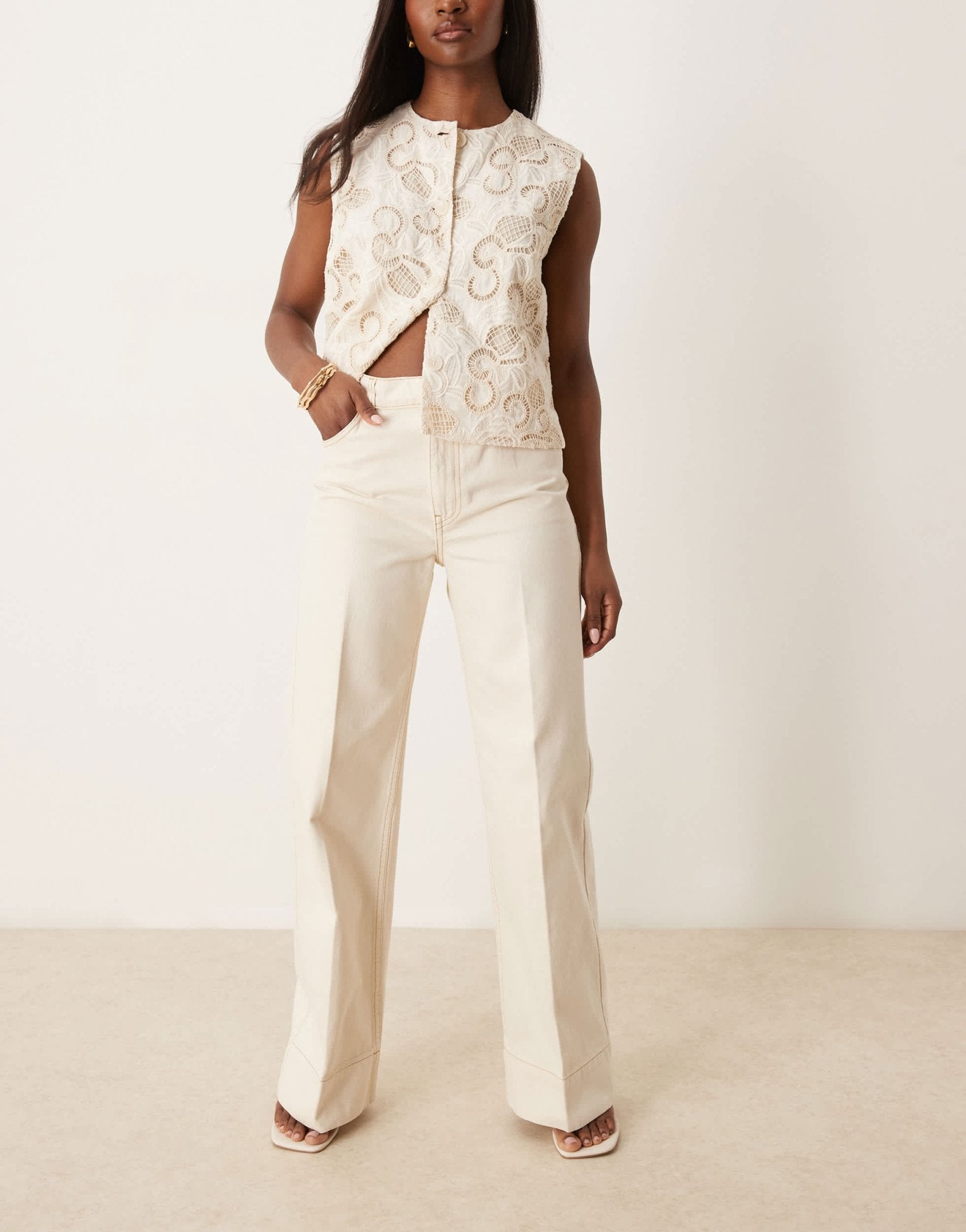 ASOS DESIGN wide leg jean with crease front in in ecru - ASOS Sample Sale