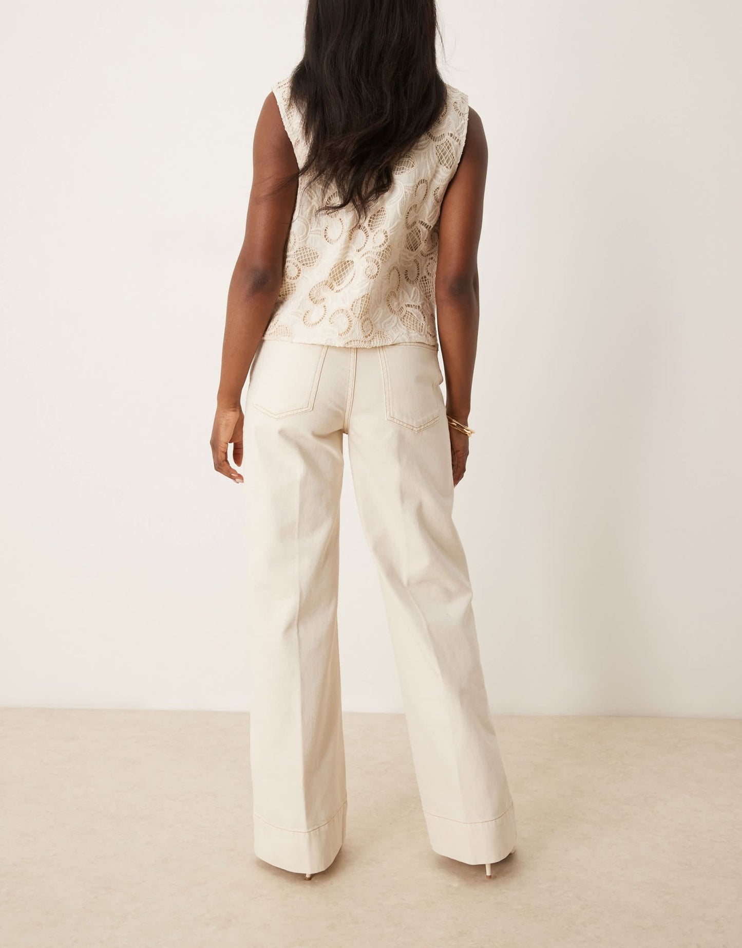 ASOS DESIGN wide leg jean with crease front in in ecru - ASOS Sample Sale