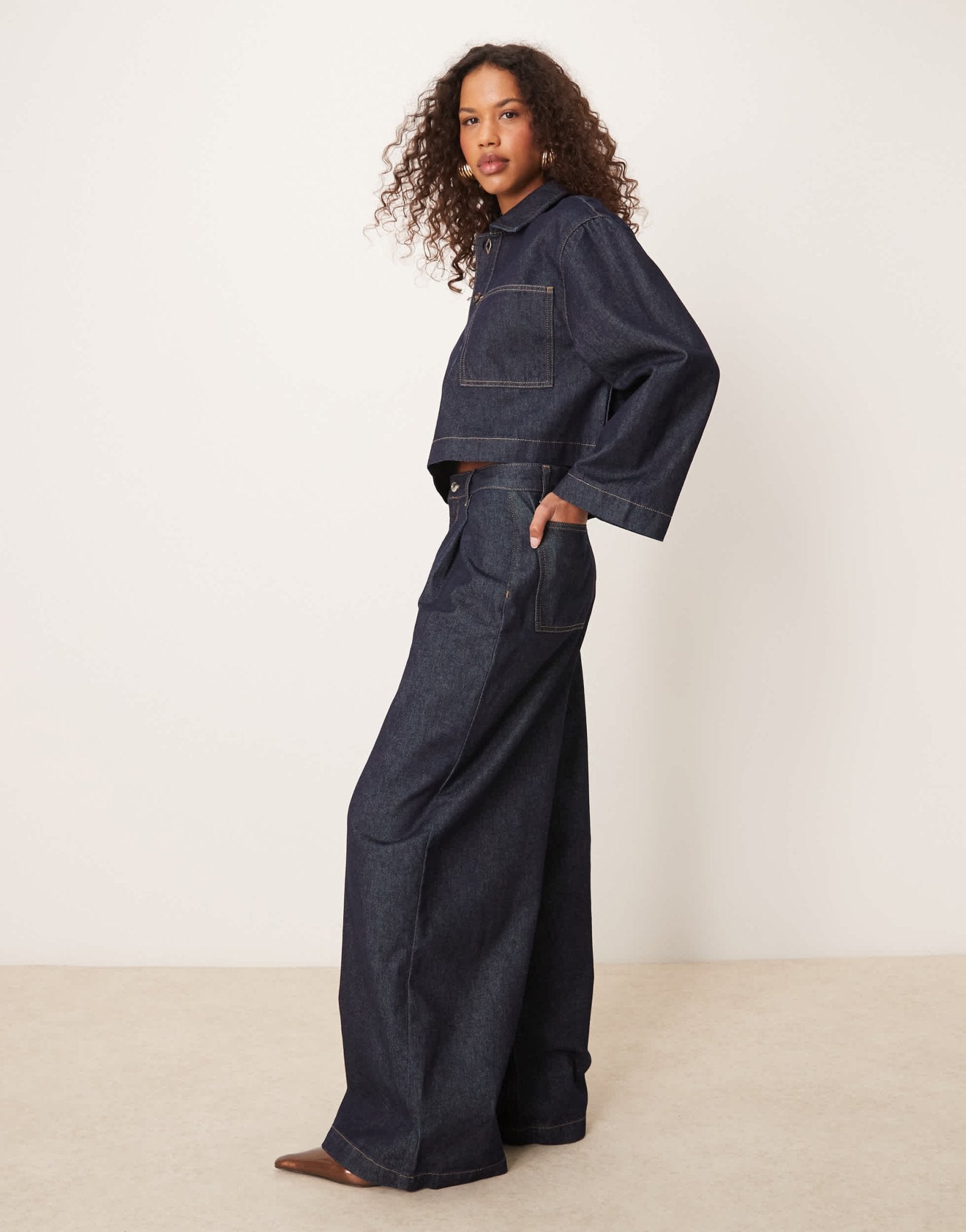 ASOS DESIGN wide leg jean with pleats in dark indigo - ASOS Sample Sale