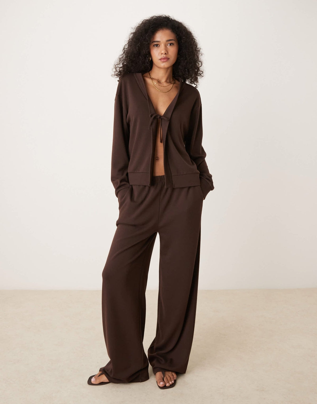 ASOS DESIGN wide leg knit trouser co-ord in chocolate - ASOS Sample Sale