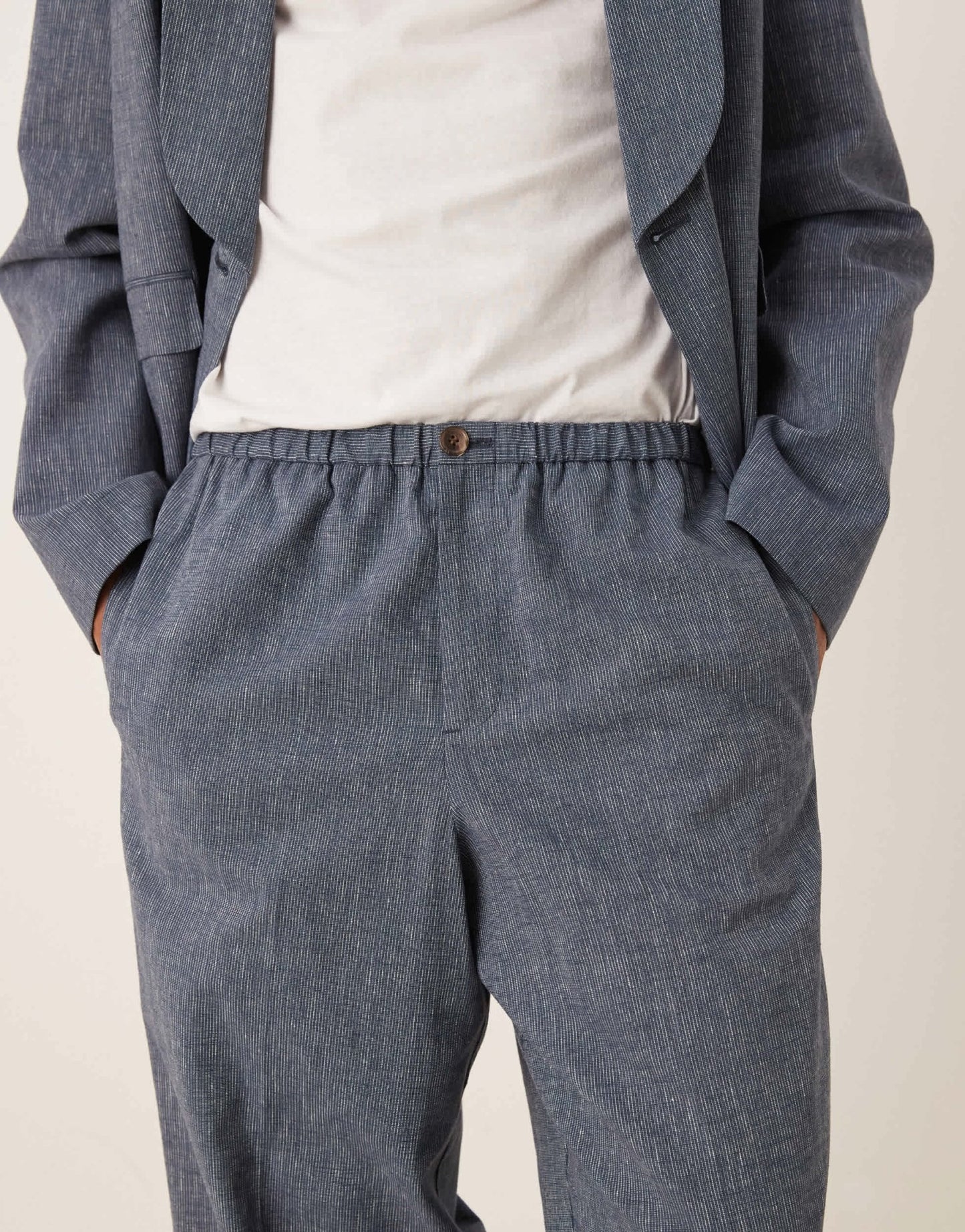 ASOS DESIGN wide leg linen suit trousers in blue pinstripe with elasticated waist - ASOS Sample Sale