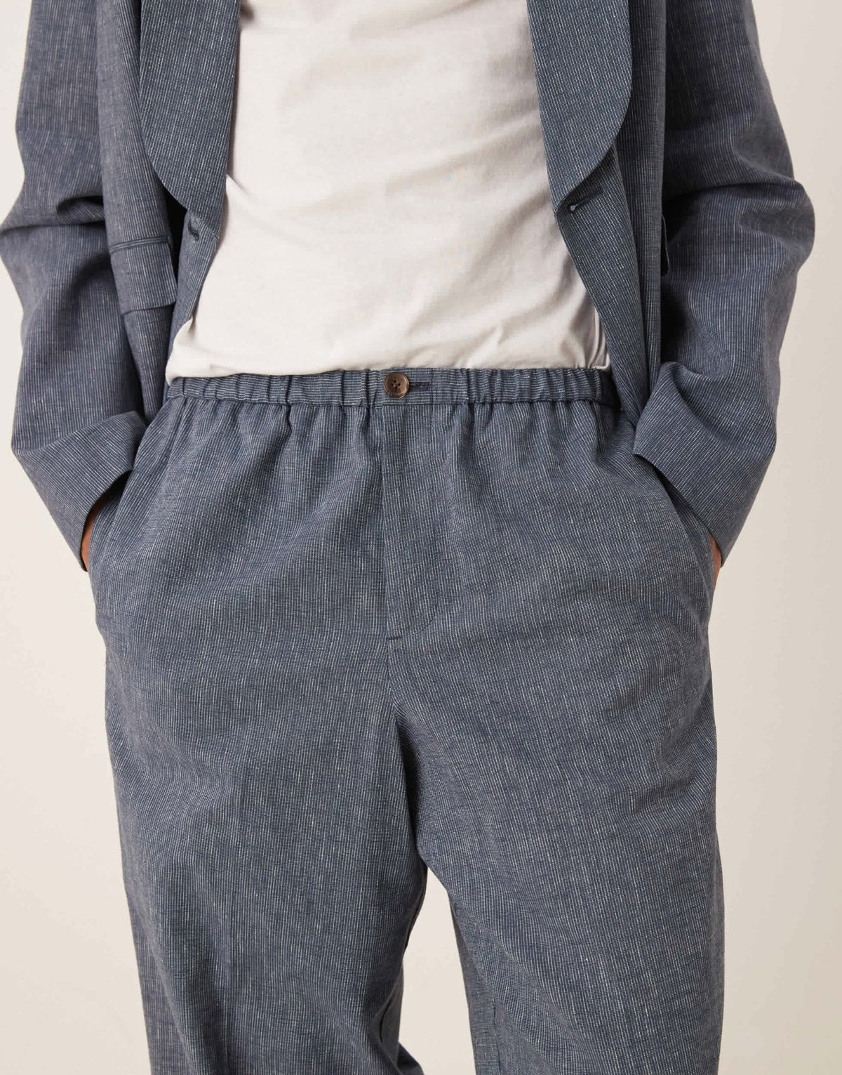 ASOS DESIGN wide leg linen suit trousers in blue pinstripe with elasticated waist - ASOS Sample Sale