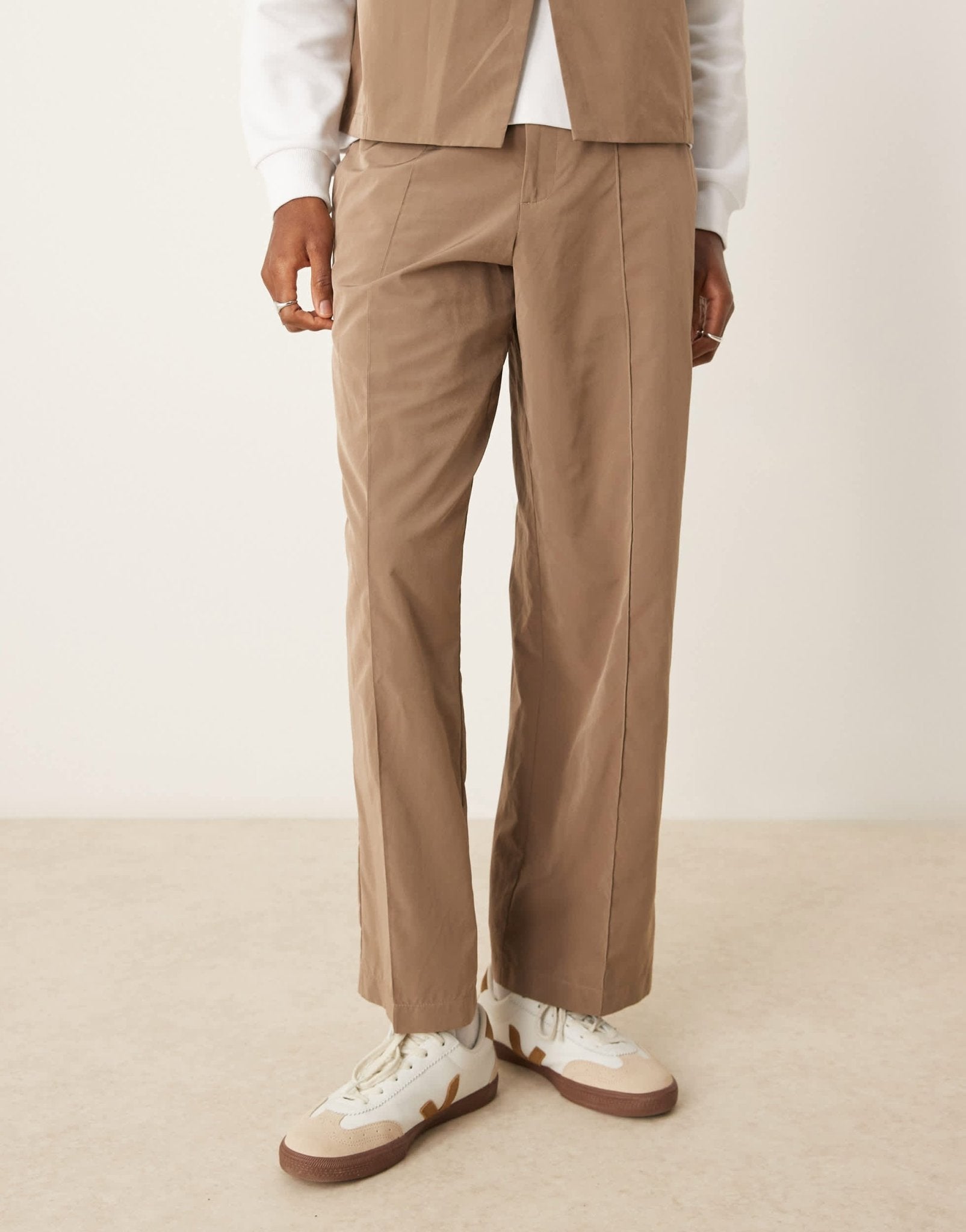 ASOS DESIGN wide leg smart co - ord trousers in brown tech fabric with elasticated waist - ASOS Sample Sale