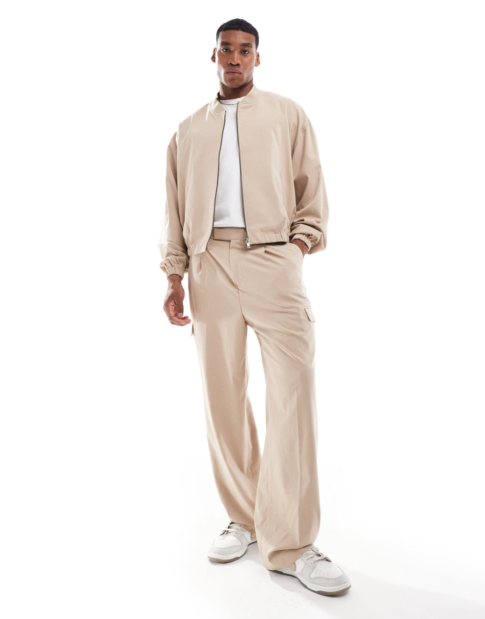 ASOS DESIGN wide leg smart co - rd cargo trouser in beige - ASOS Sample Sale