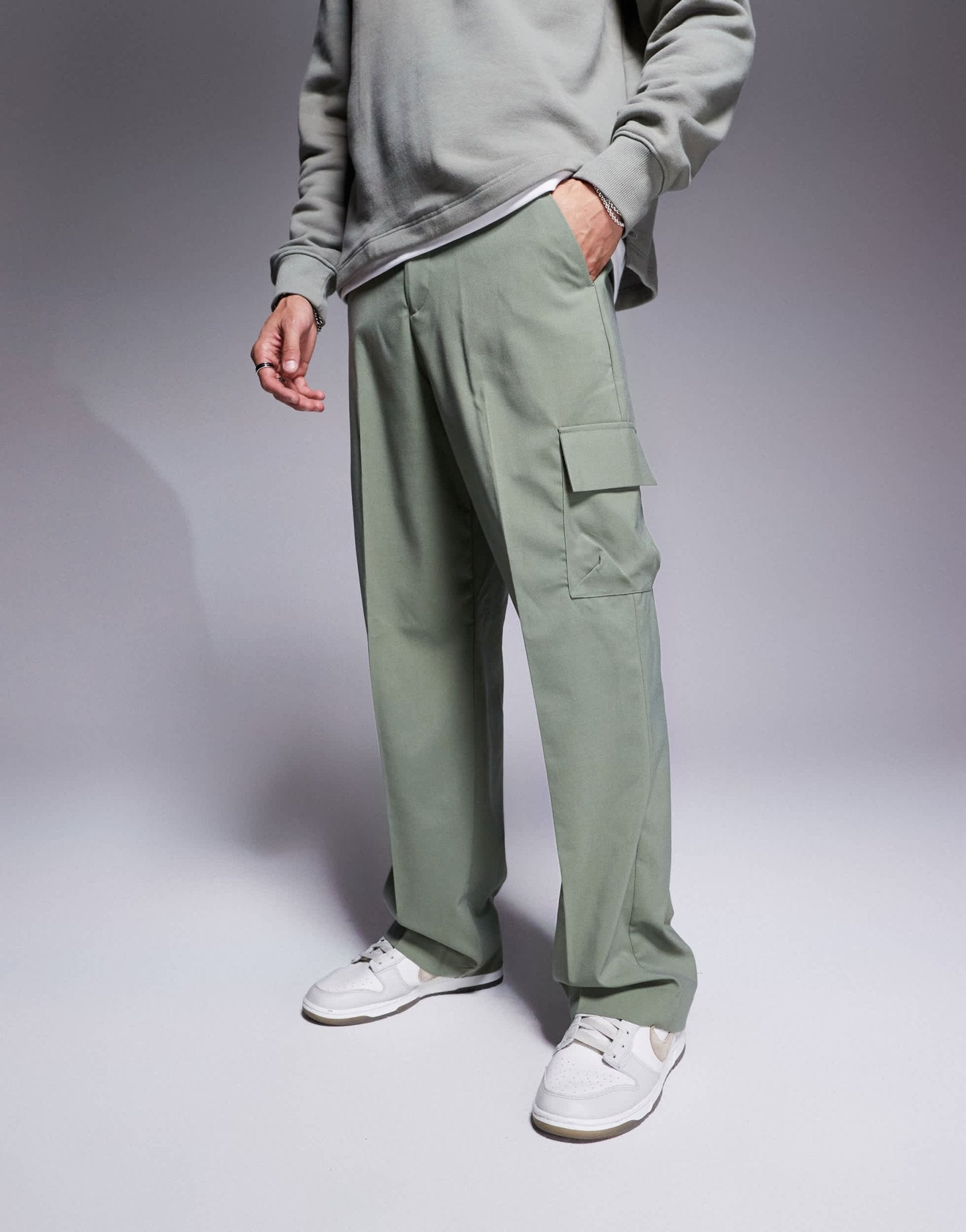 ASOS DESIGN wide leg smart trousers in green with cargo pockets - ASOS Sample Sale