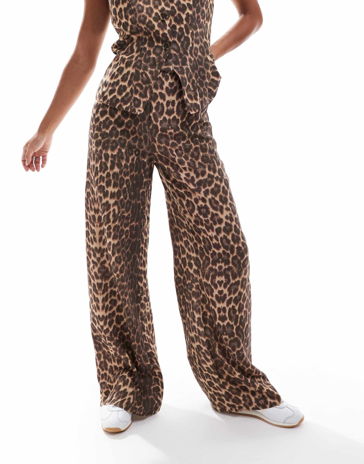 ASOS DESIGN wide leg soft tailored trouser in leopard - ASOS Sample Sale