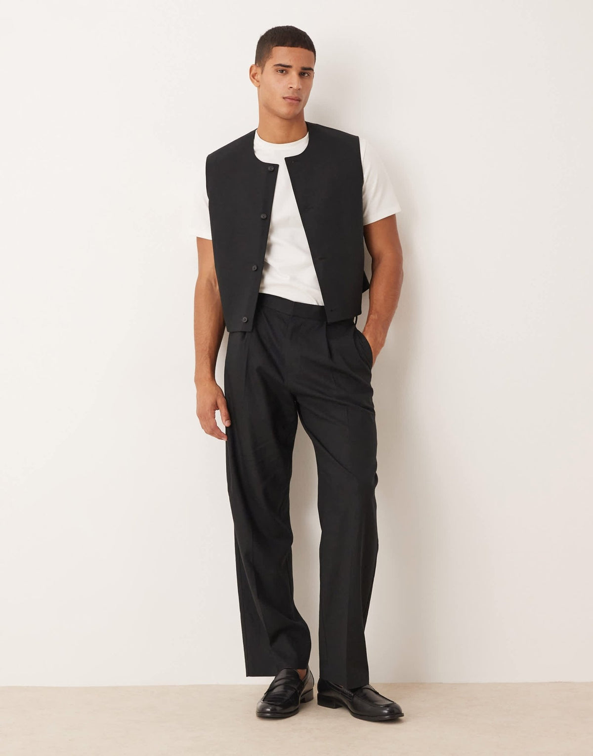 ASOS DESIGN wide leg suit trousers in black linen blend - ASOS Sample Sale