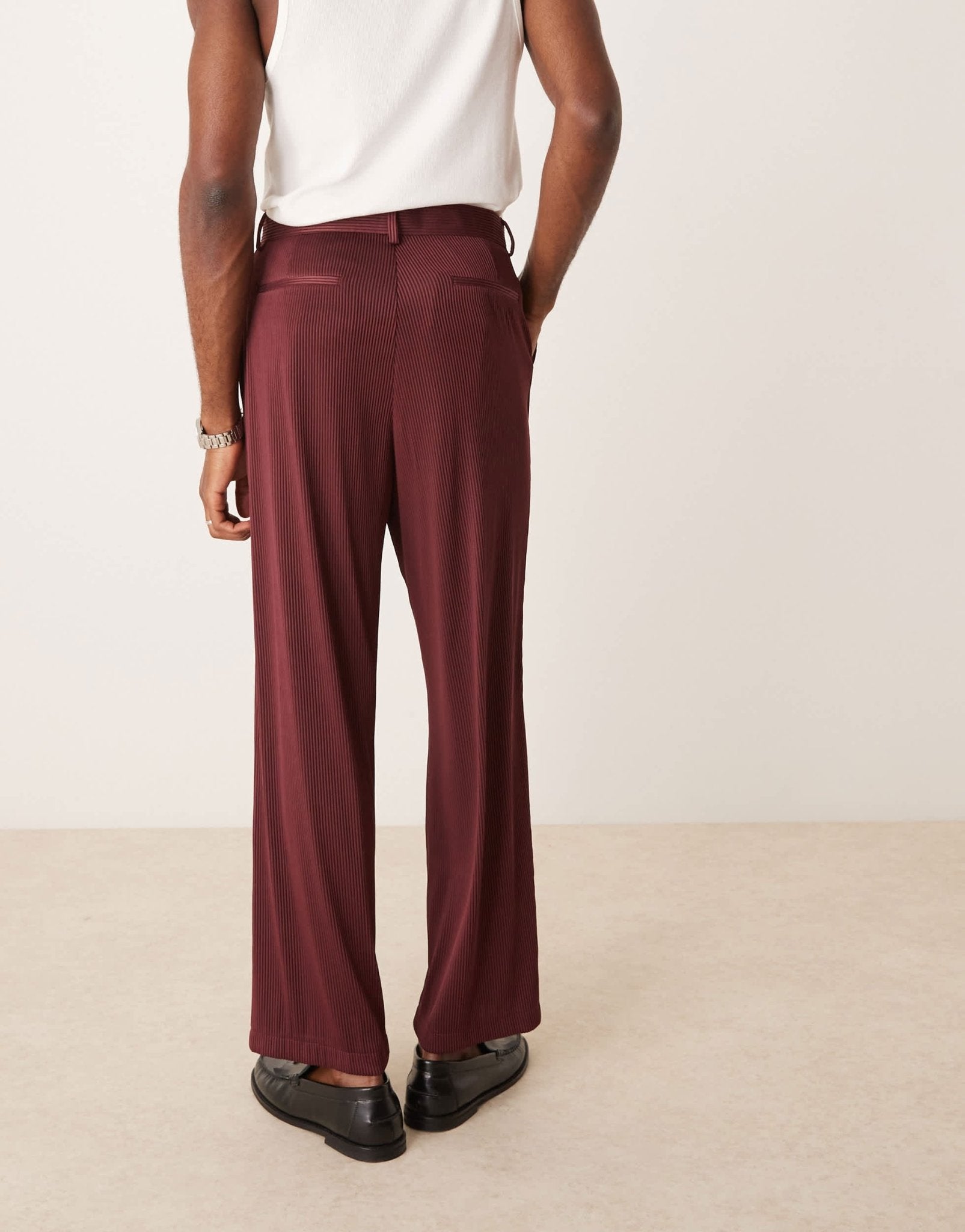 ASOS DESIGN wide leg suit trousers in burgundy ribbed fabric - ASOS Sample Sale