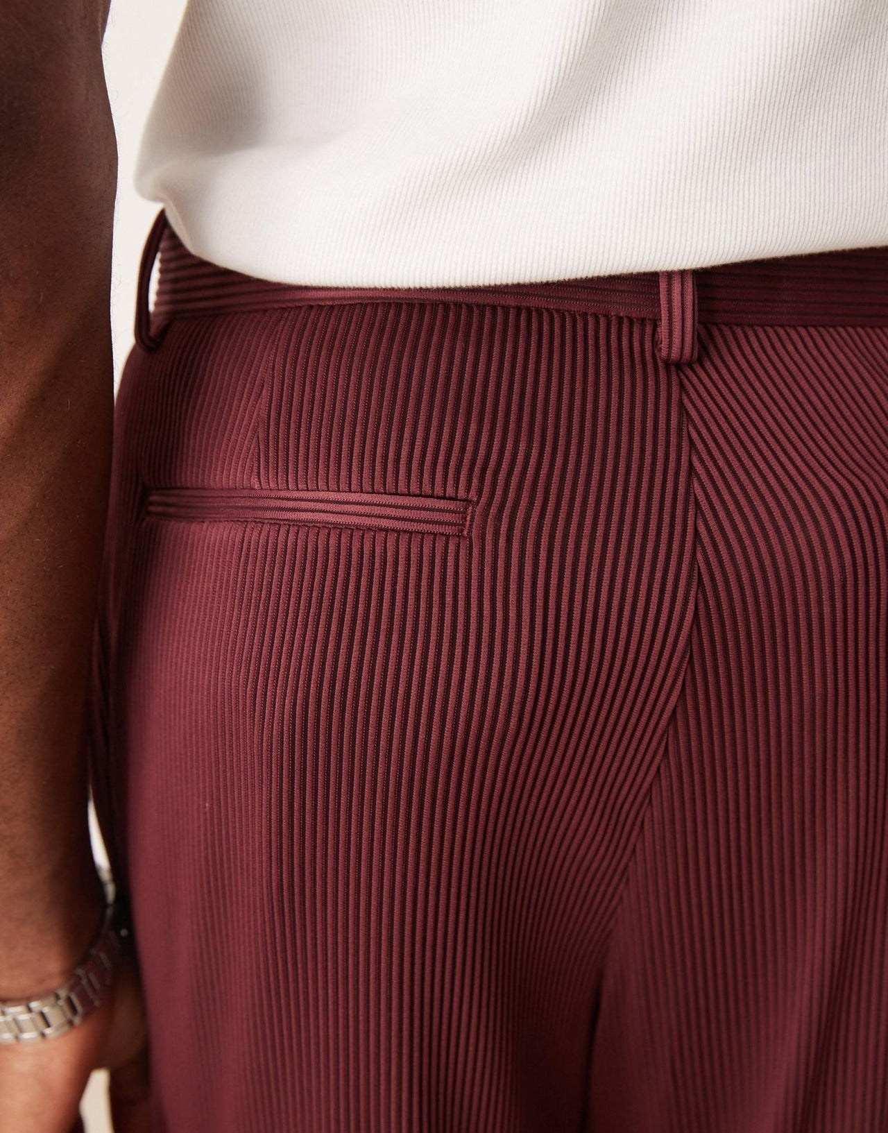 ASOS DESIGN wide leg suit trousers in burgundy ribbed fabric - ASOS Sample Sale