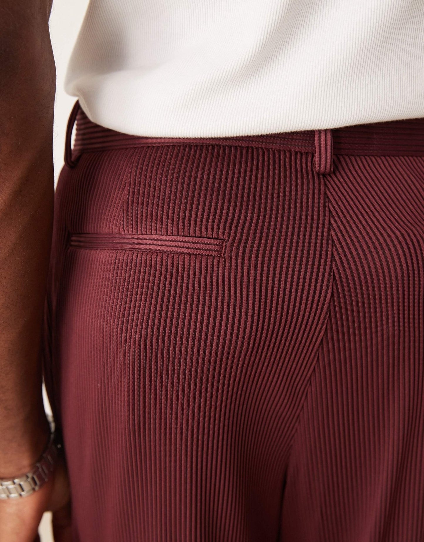 ASOS DESIGN wide leg suit trousers in burgundy ribbed fabric - ASOS Sample Sale