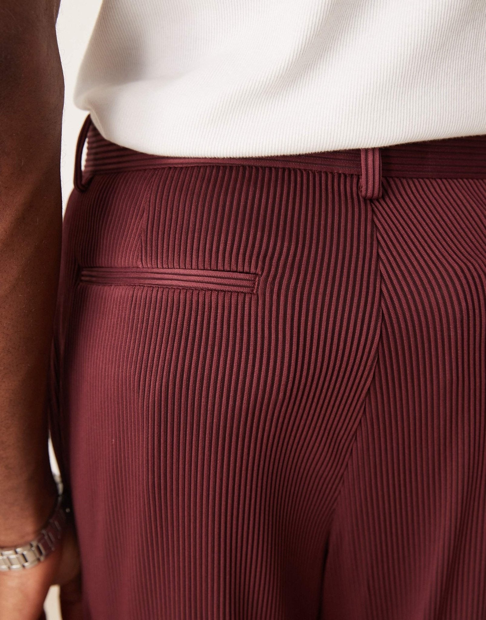 ASOS DESIGN wide leg suit trousers in burgundy ribbed fabric - ASOS Sample Sale
