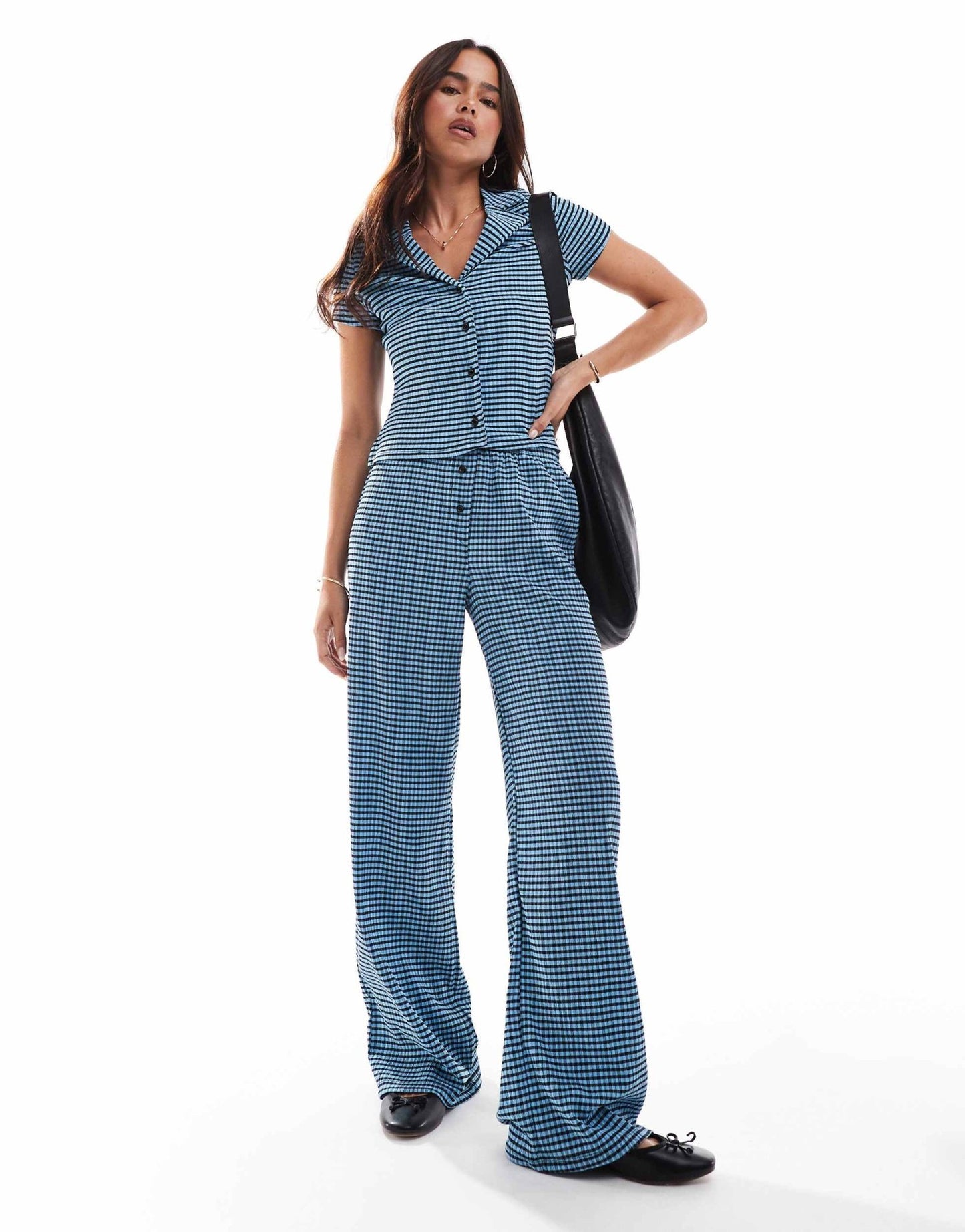 ASOS DESIGN wide leg trouser co - ord in blue and black gingham - ASOS Sample Sale