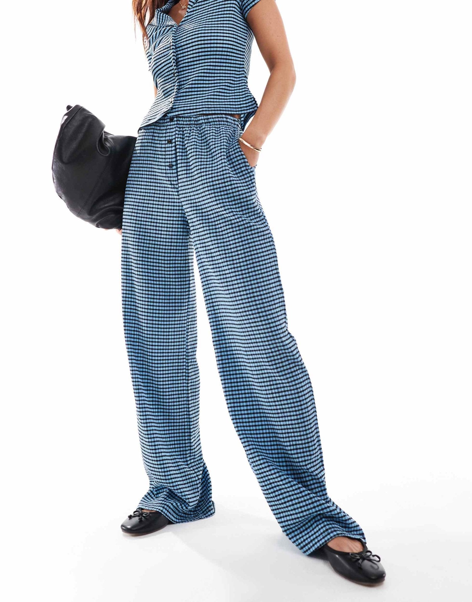 ASOS DESIGN wide leg trouser co - ord in blue and black gingham - ASOS Sample Sale