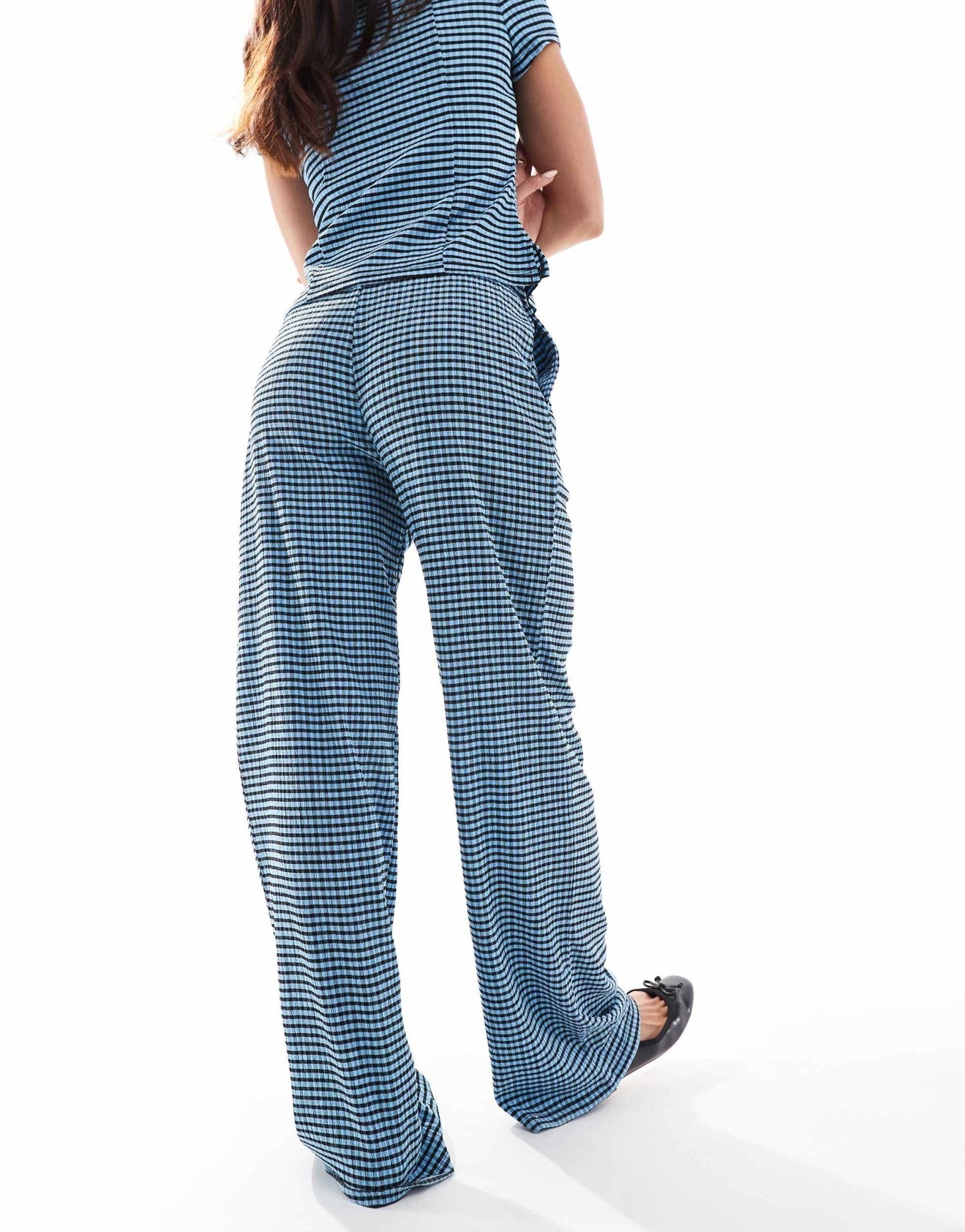 ASOS DESIGN wide leg trouser co - ord in blue and black gingham - ASOS Sample Sale