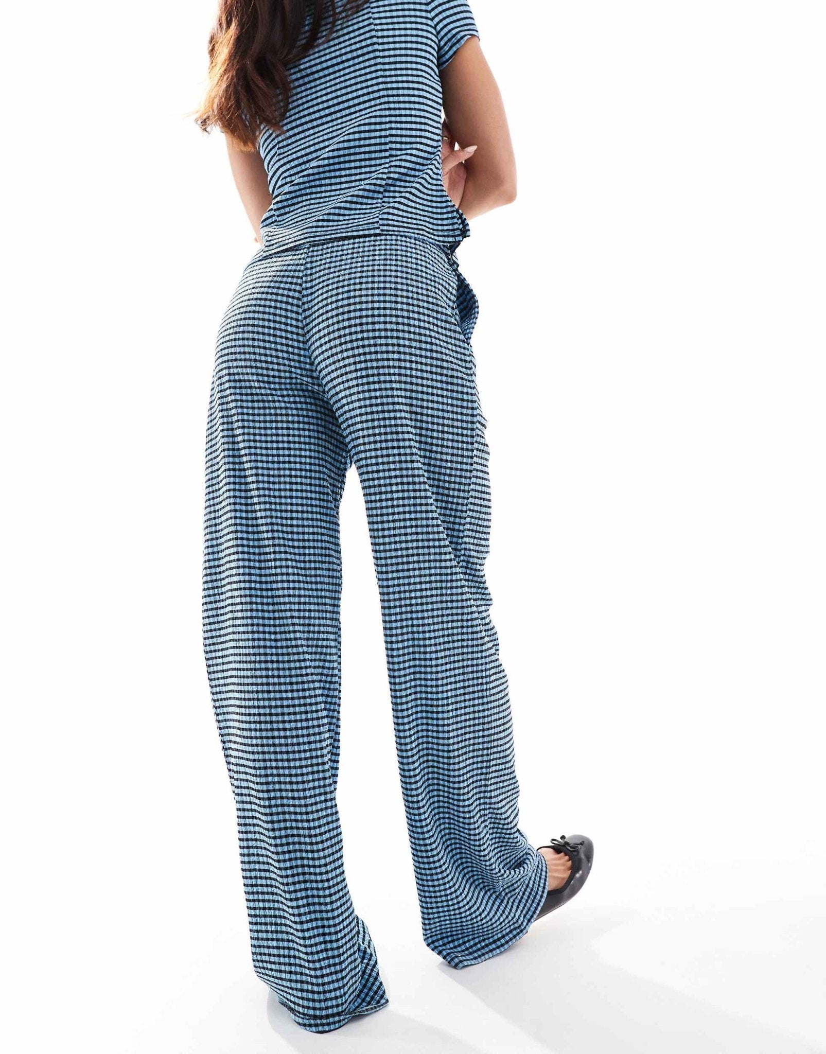 ASOS DESIGN wide leg trouser co - ord in blue and black gingham - ASOS Sample Sale