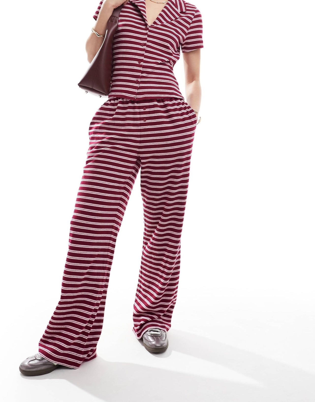 ASOS DESIGN wide leg trouser co-ord in burgundy stripe - ASOS Sample Sale