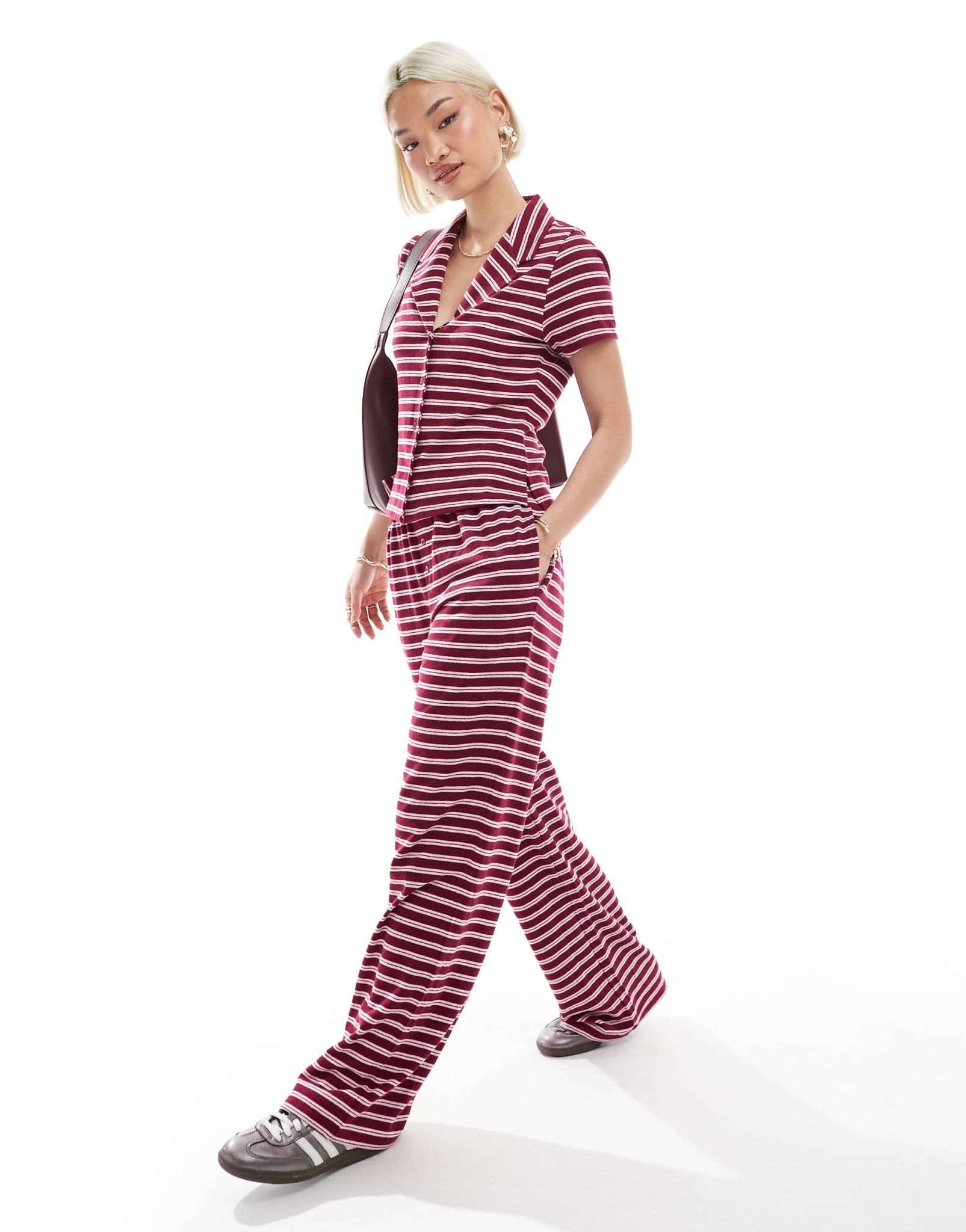 ASOS DESIGN wide leg trouser co-ord in burgundy stripe - ASOS Sample Sale