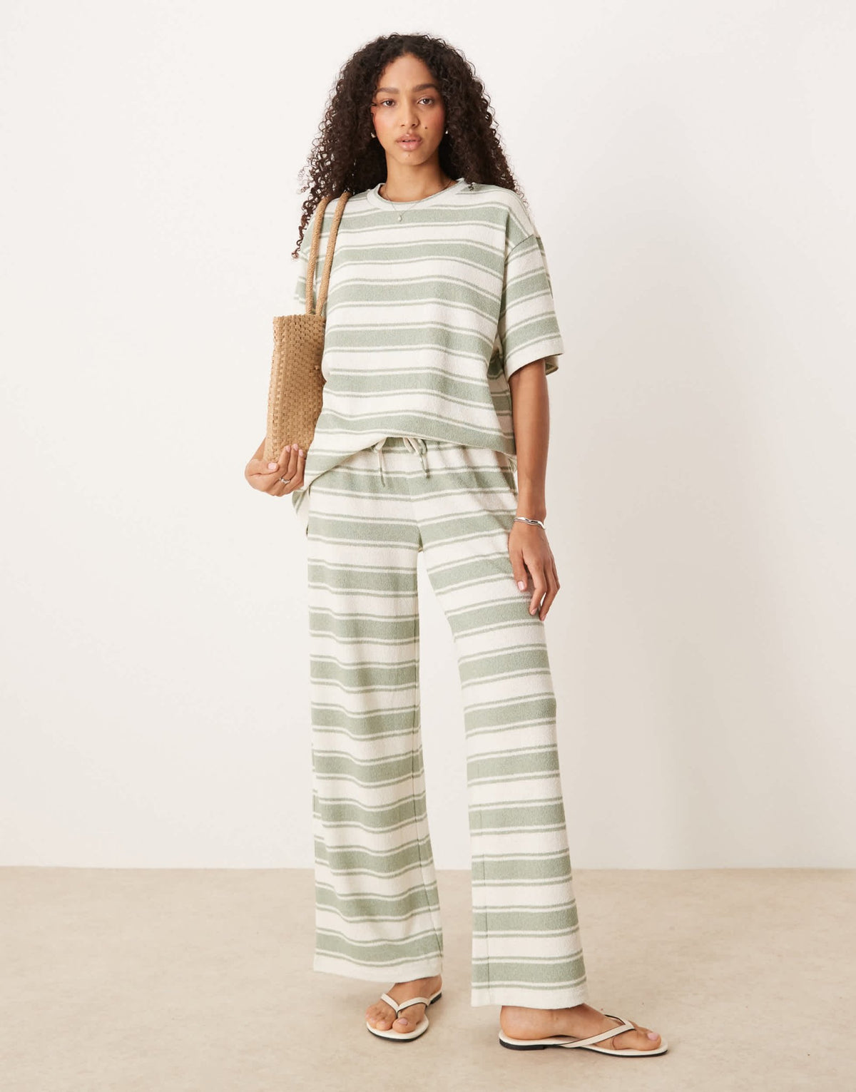 ASOS DESIGN wide leg trouser co-ord in knit sage stripe - ASOS Sample Sale