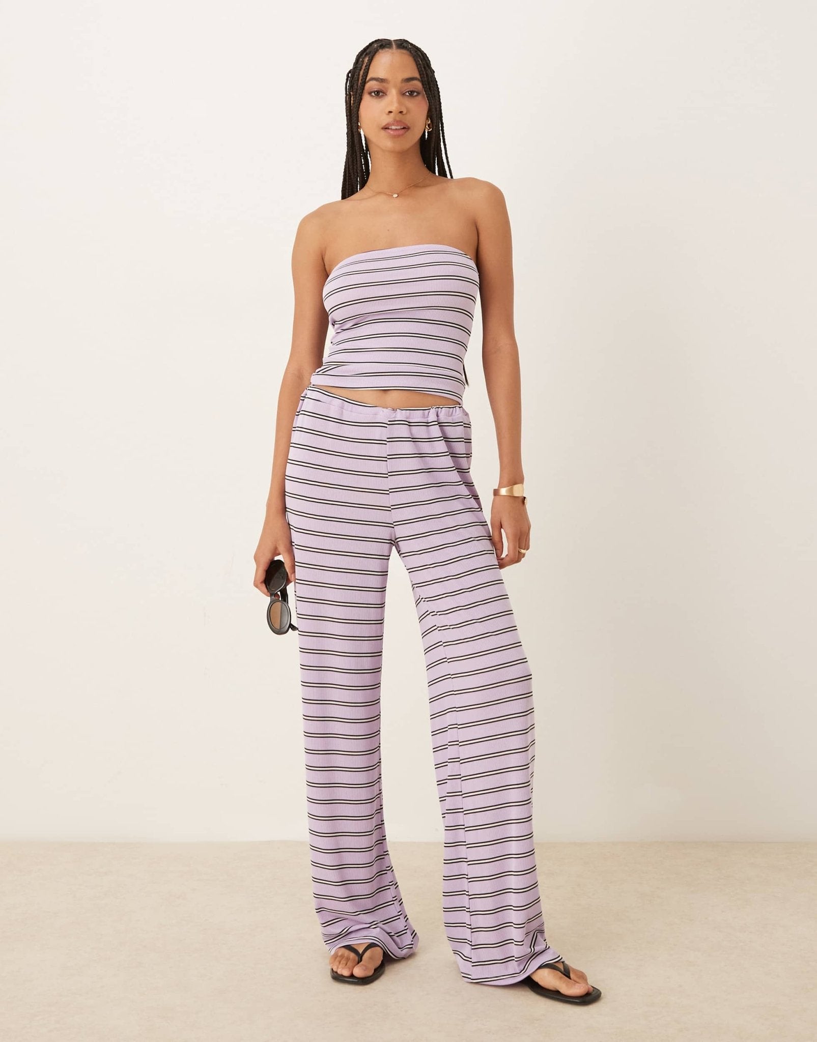 ASOS DESIGN wide leg trouser co-ord in lilac stripe - ASOS Sample Sale
