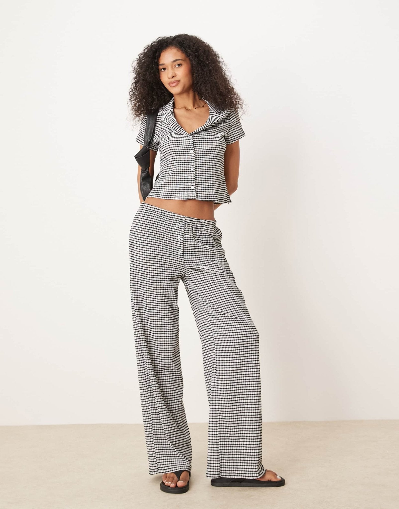 ASOS DESIGN wide leg trouser co-ord in mono gingham - ASOS Sample Sale