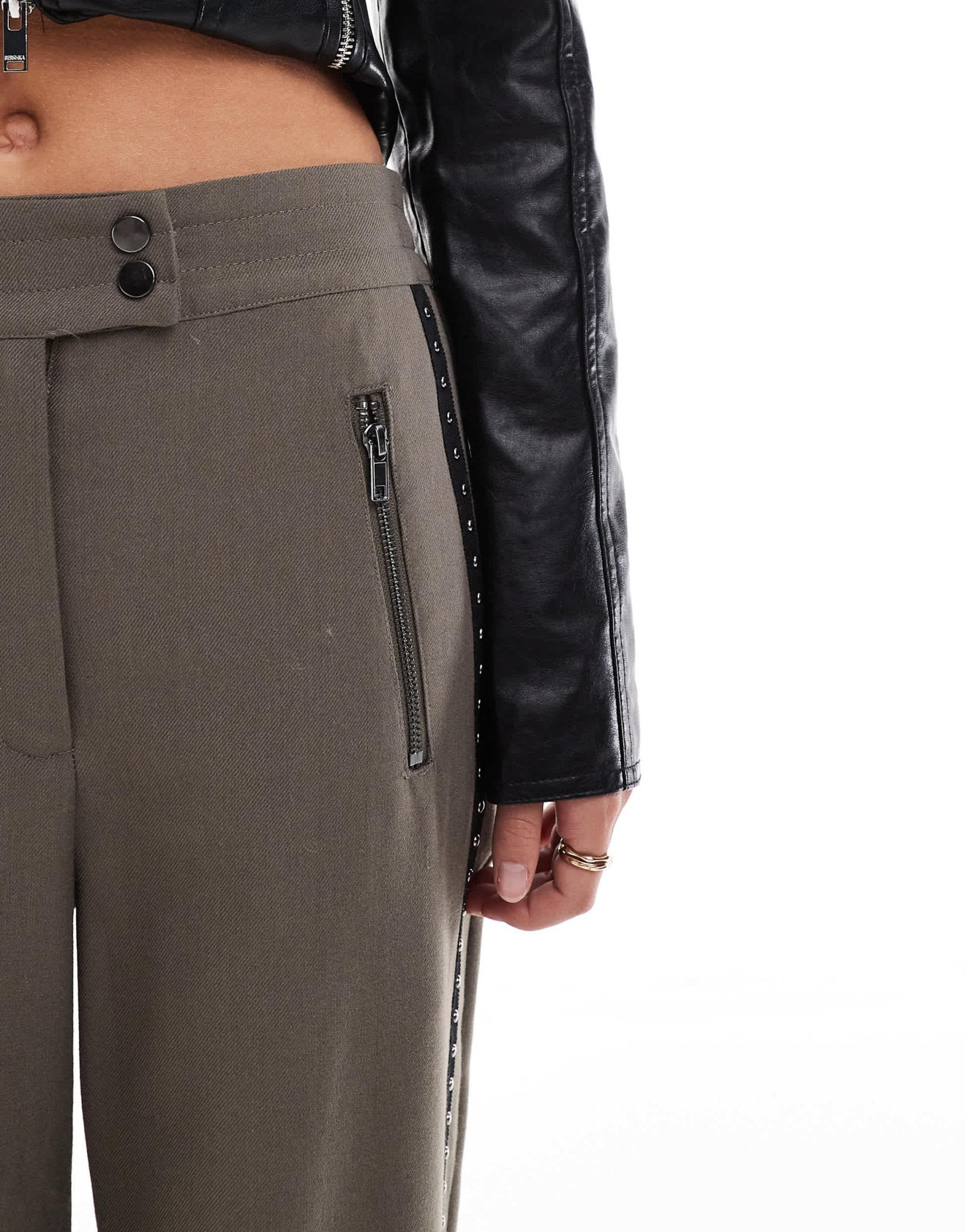 ASOS DESIGN wide leg trouser with stud detail in khaki - ASOS Sample Sale