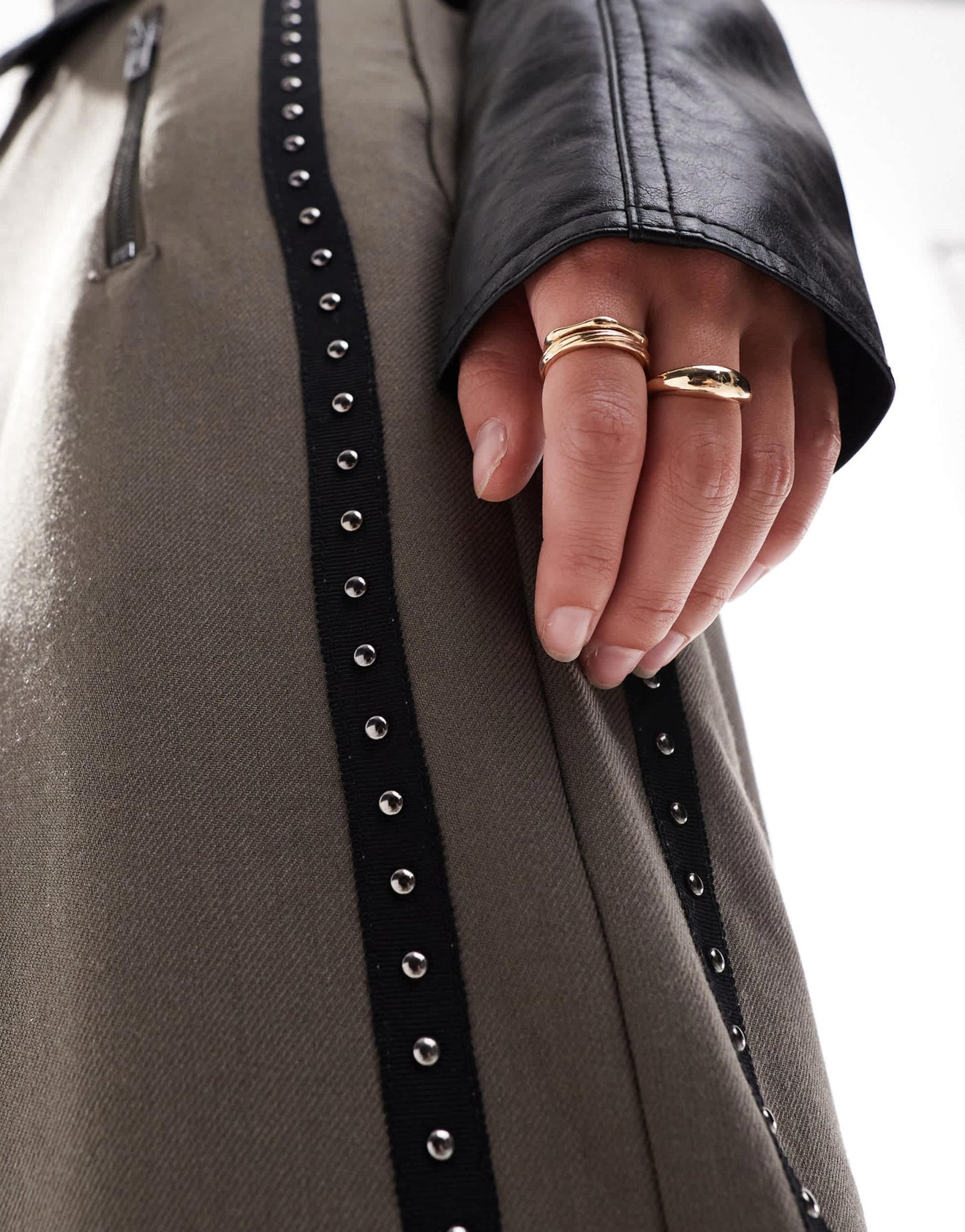 ASOS DESIGN wide leg trouser with stud detail in khaki - ASOS Sample Sale