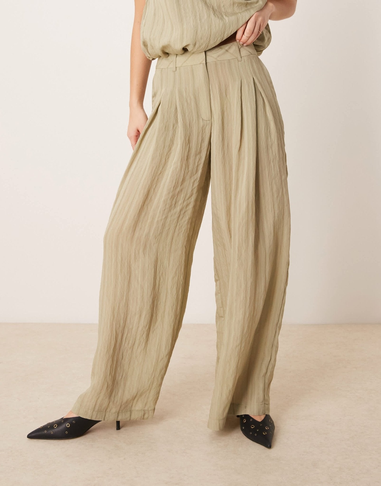 ASOS DESIGN wide leg trousers co - ord in green tonal stripe - ASOS Sample Sale