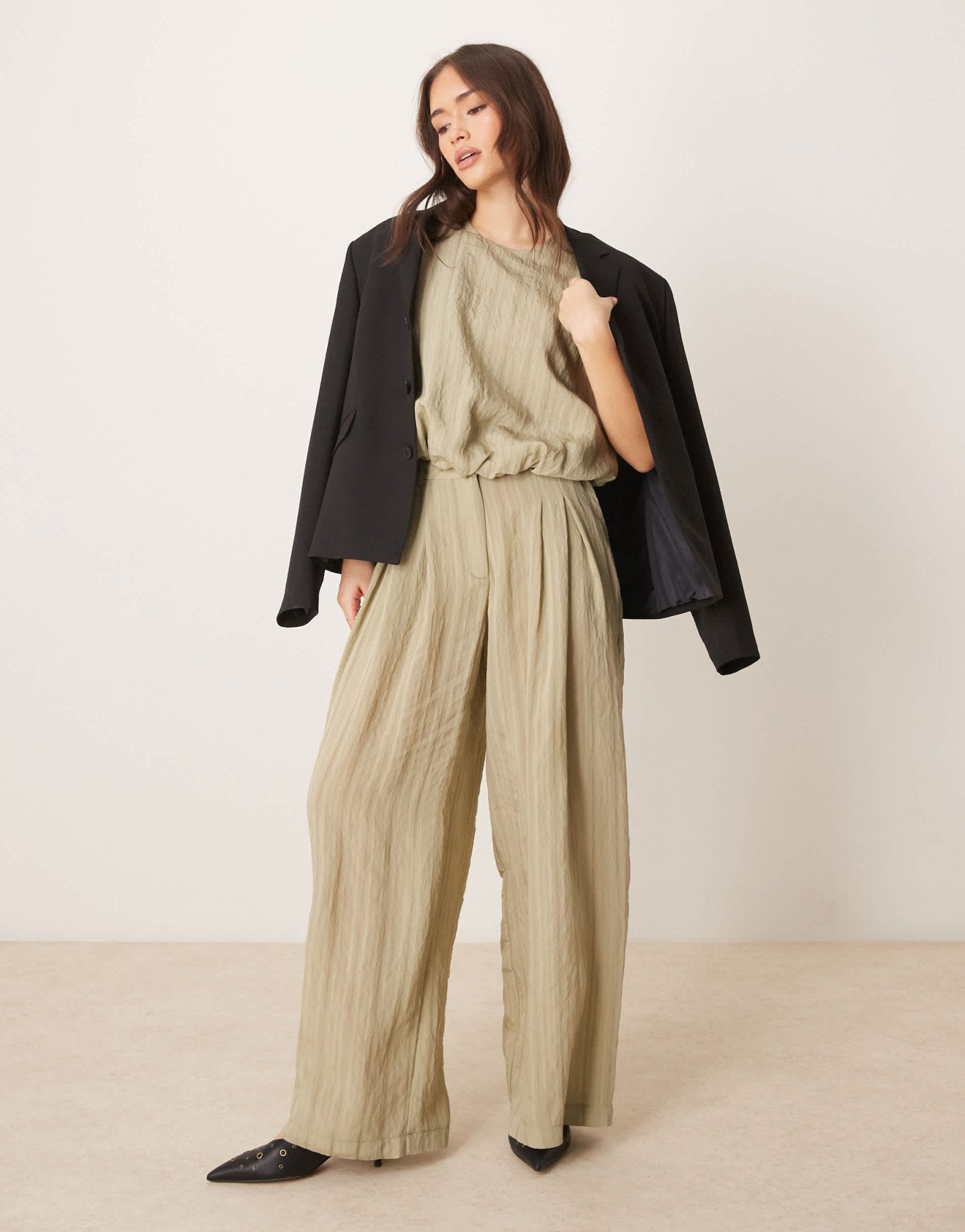 ASOS DESIGN wide leg trousers co - ord in green tonal stripe - ASOS Sample Sale