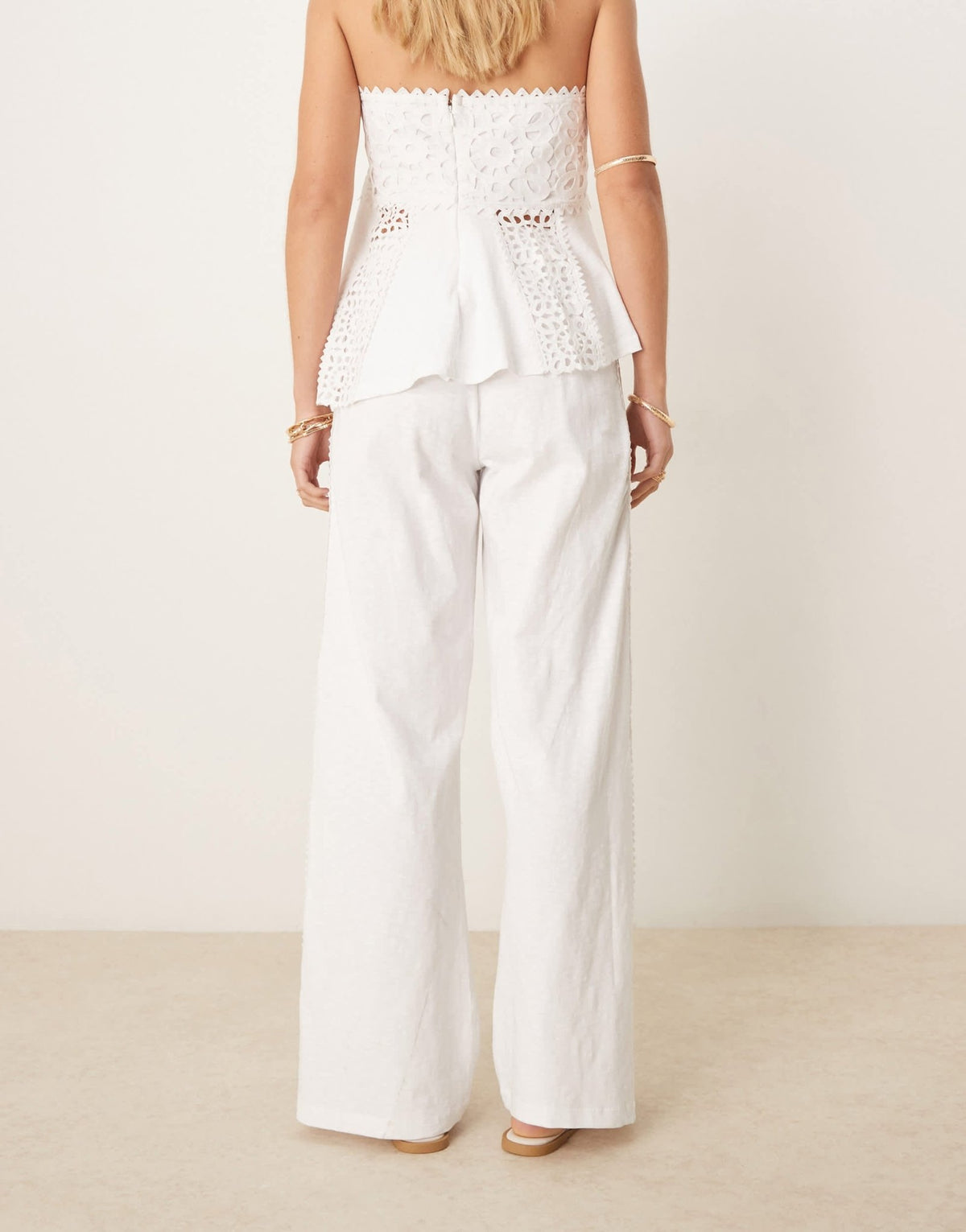 ASOS DESIGN wide leg trousers co-ord with crochet insert in cream - ASOS Sample Sale