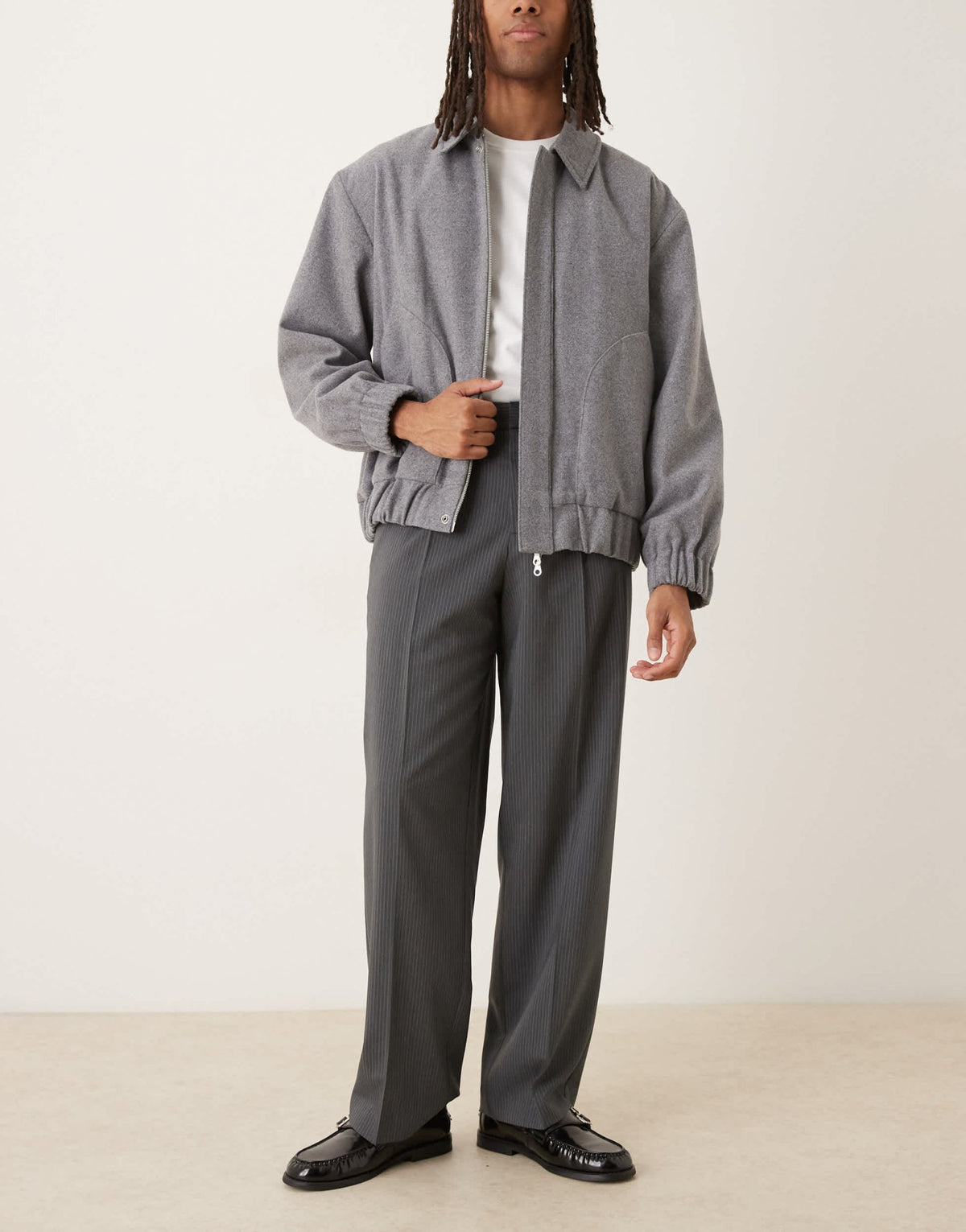 ASOS DESIGN wide leg trousers in charcoal pinstripe - ASOS Sample Sale