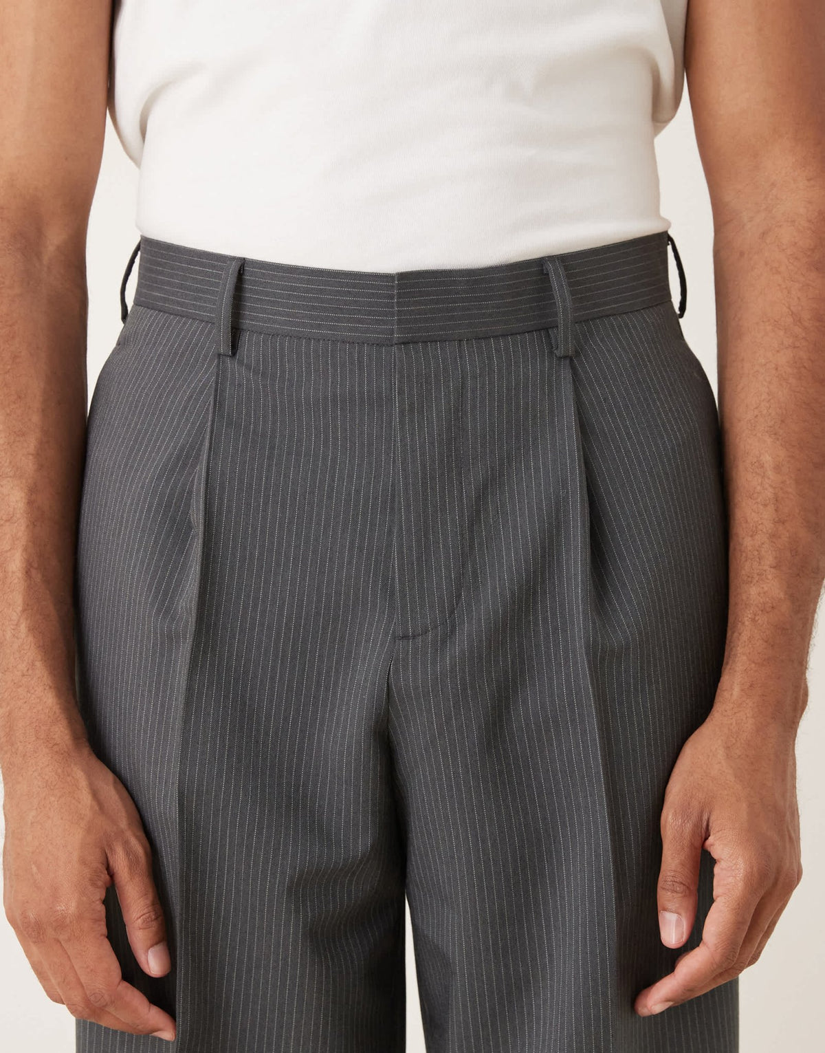 ASOS DESIGN wide leg trousers in charcoal pinstripe - ASOS Sample Sale