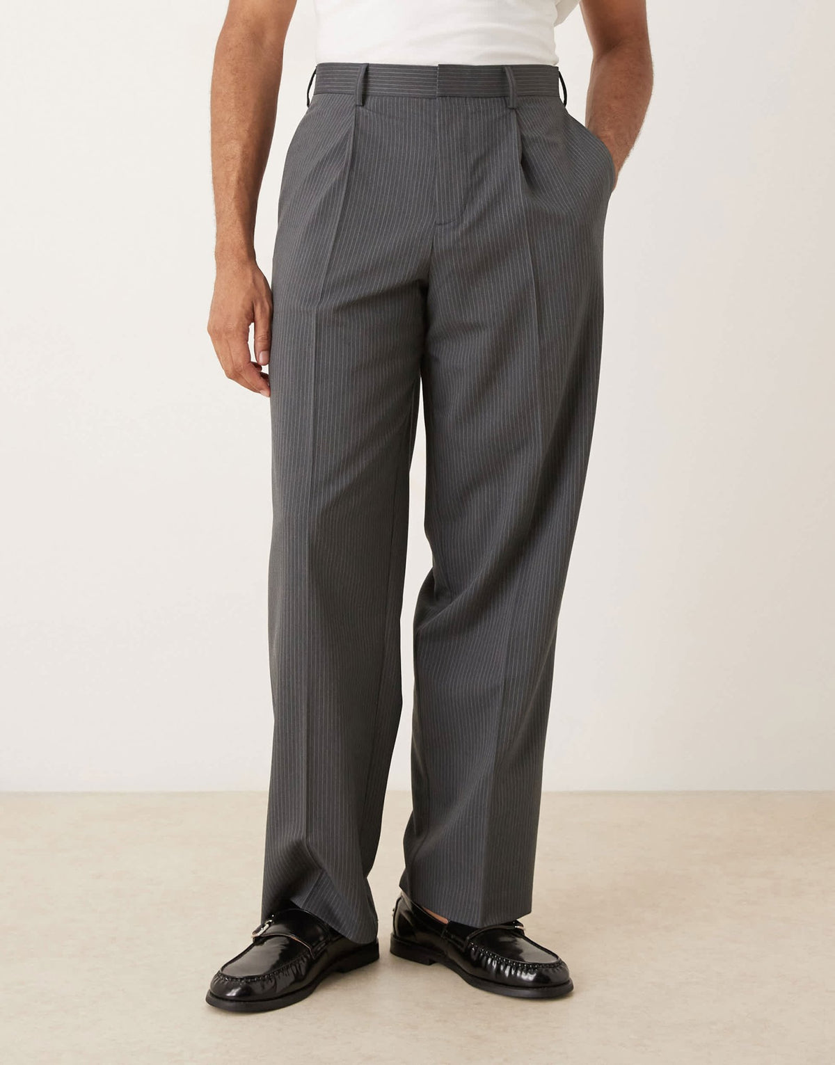 ASOS DESIGN wide leg trousers in charcoal pinstripe - ASOS Sample Sale