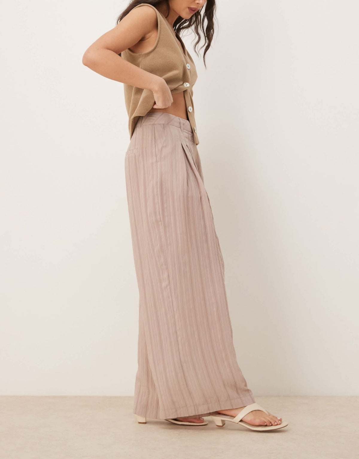 ASOS DESIGN wide leg trousers in stone tonal stripe - ASOS Sample Sale