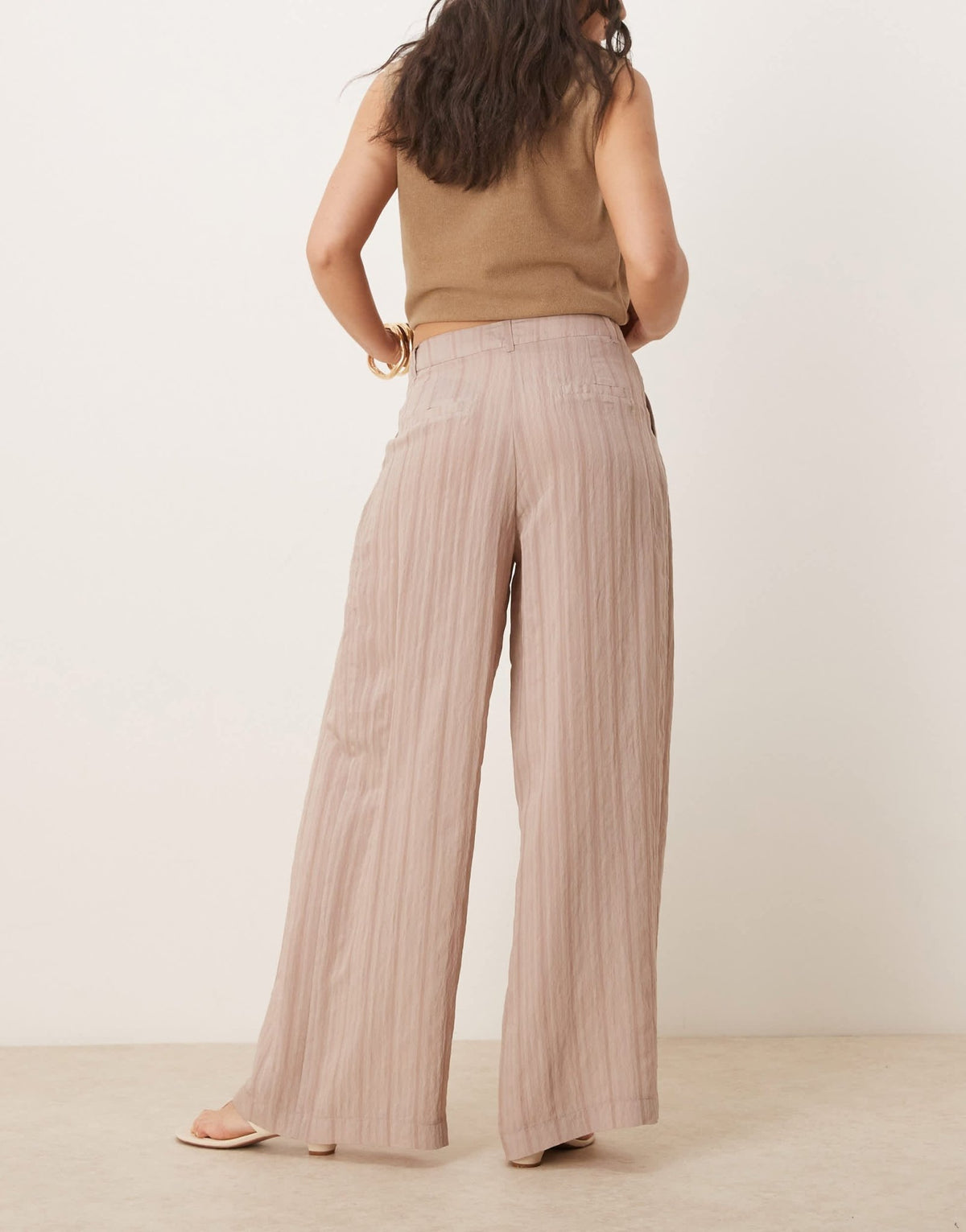 ASOS DESIGN wide leg trousers in stone tonal stripe - ASOS Sample Sale
