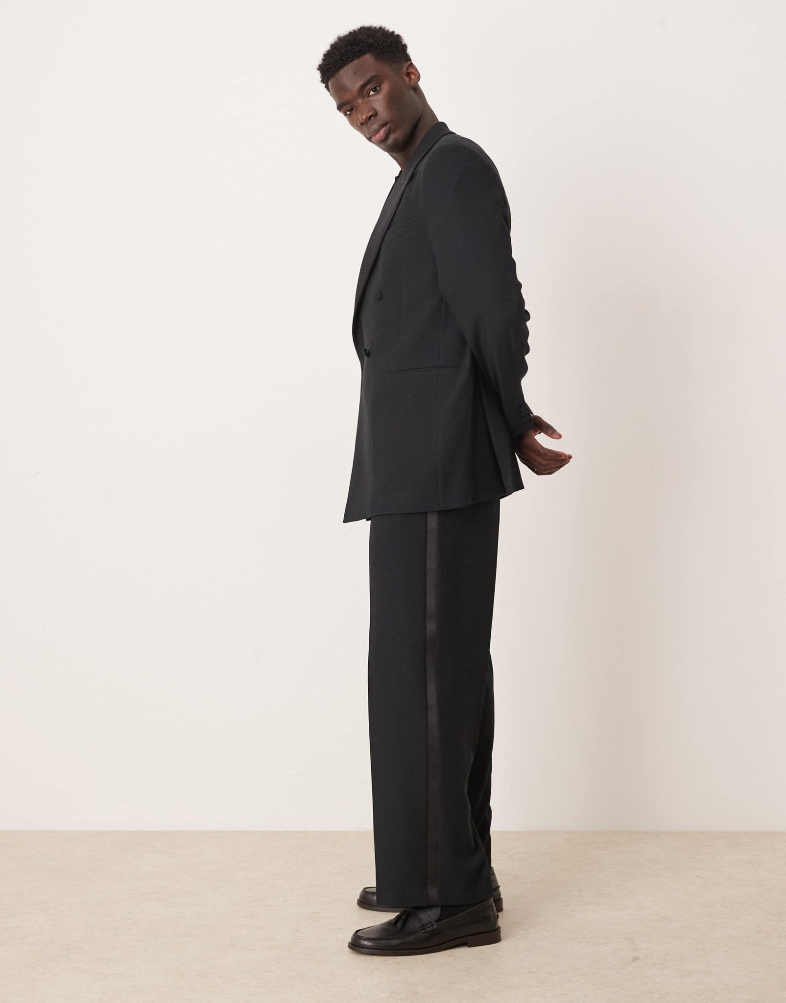 ASOS DESIGN wide leg tuxedo suit trousers in black texture - ASOS Sample Sale