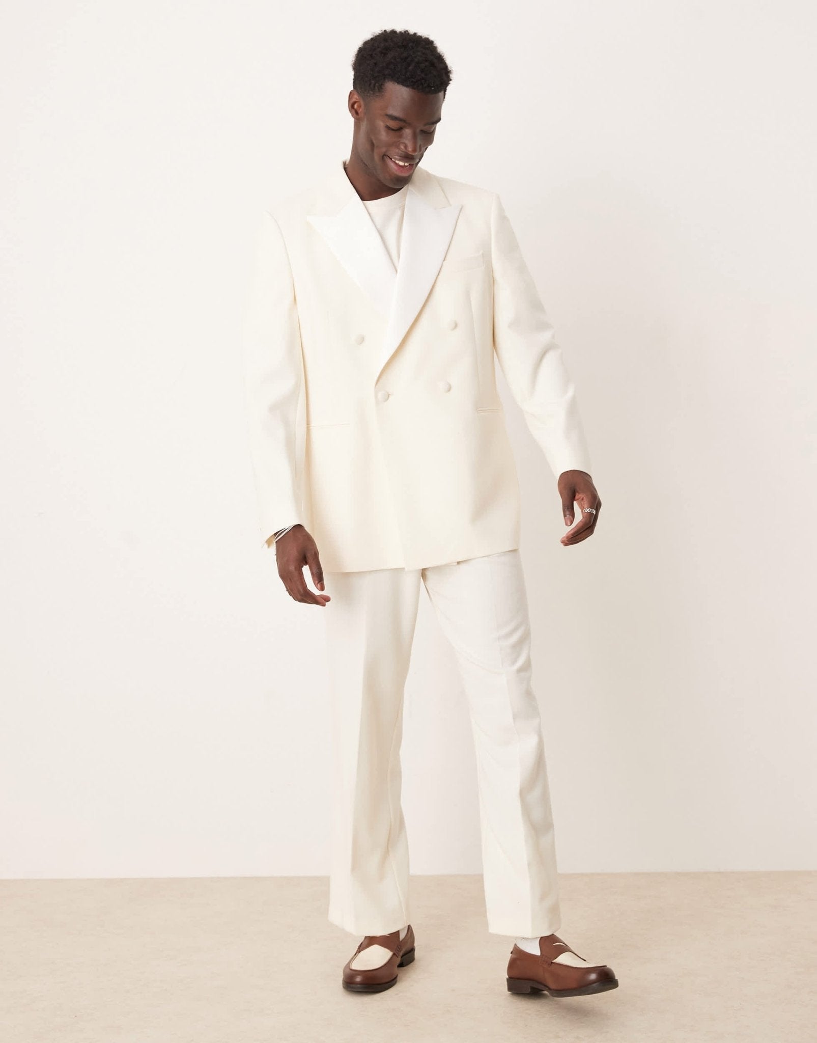 ASOS DESIGN wide leg tuxedo suit trousers in cream texture - ASOS Sample Sale
