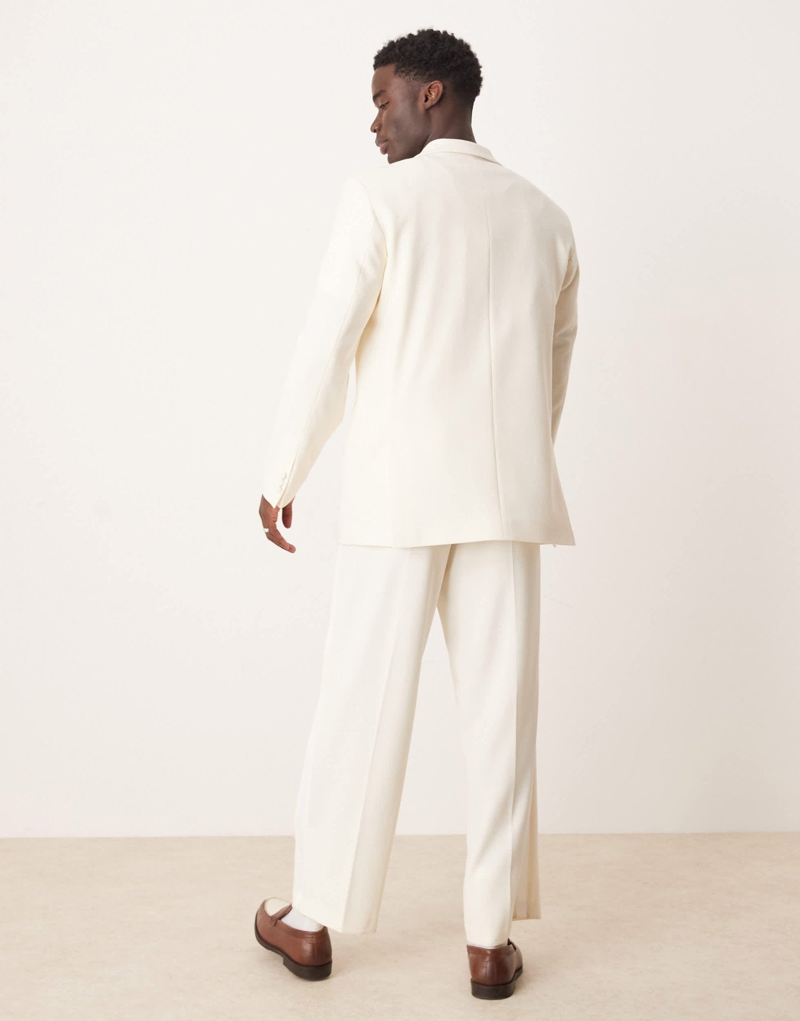 ASOS DESIGN wide leg tuxedo suit trousers in cream texture - ASOS Sample Sale
