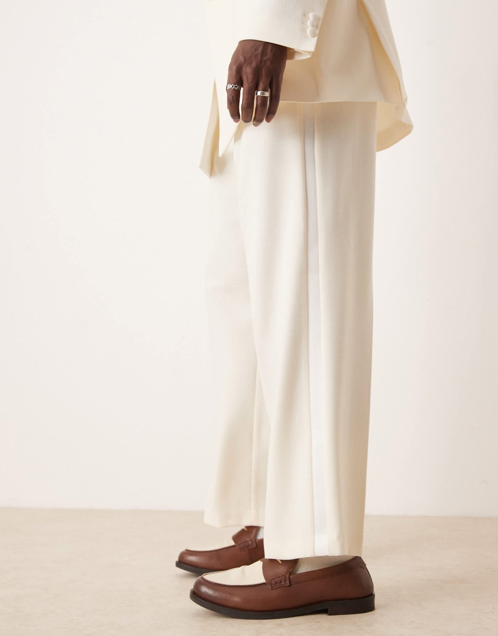 ASOS DESIGN wide leg tuxedo suit trousers in cream texture - ASOS Sample Sale