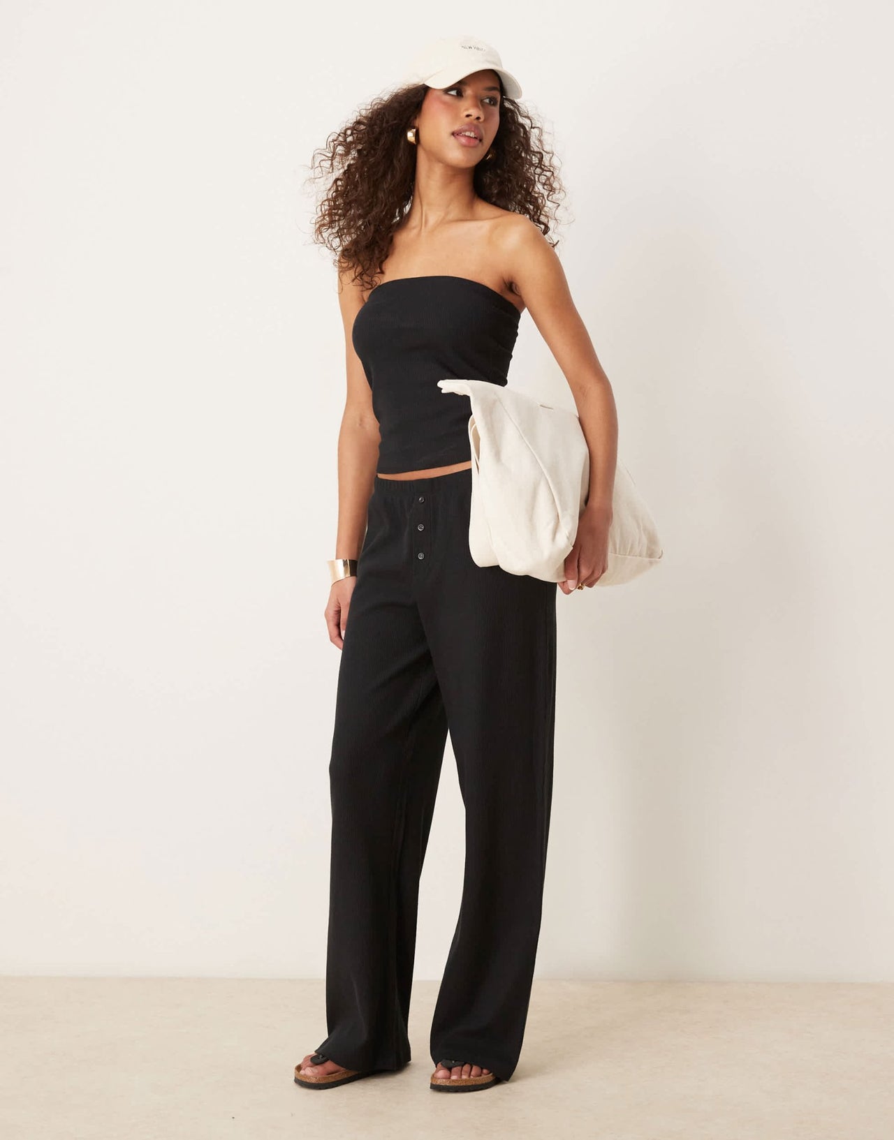 ASOS DESIGN wide leg waffle trouser in black - ASOS Sample Sale