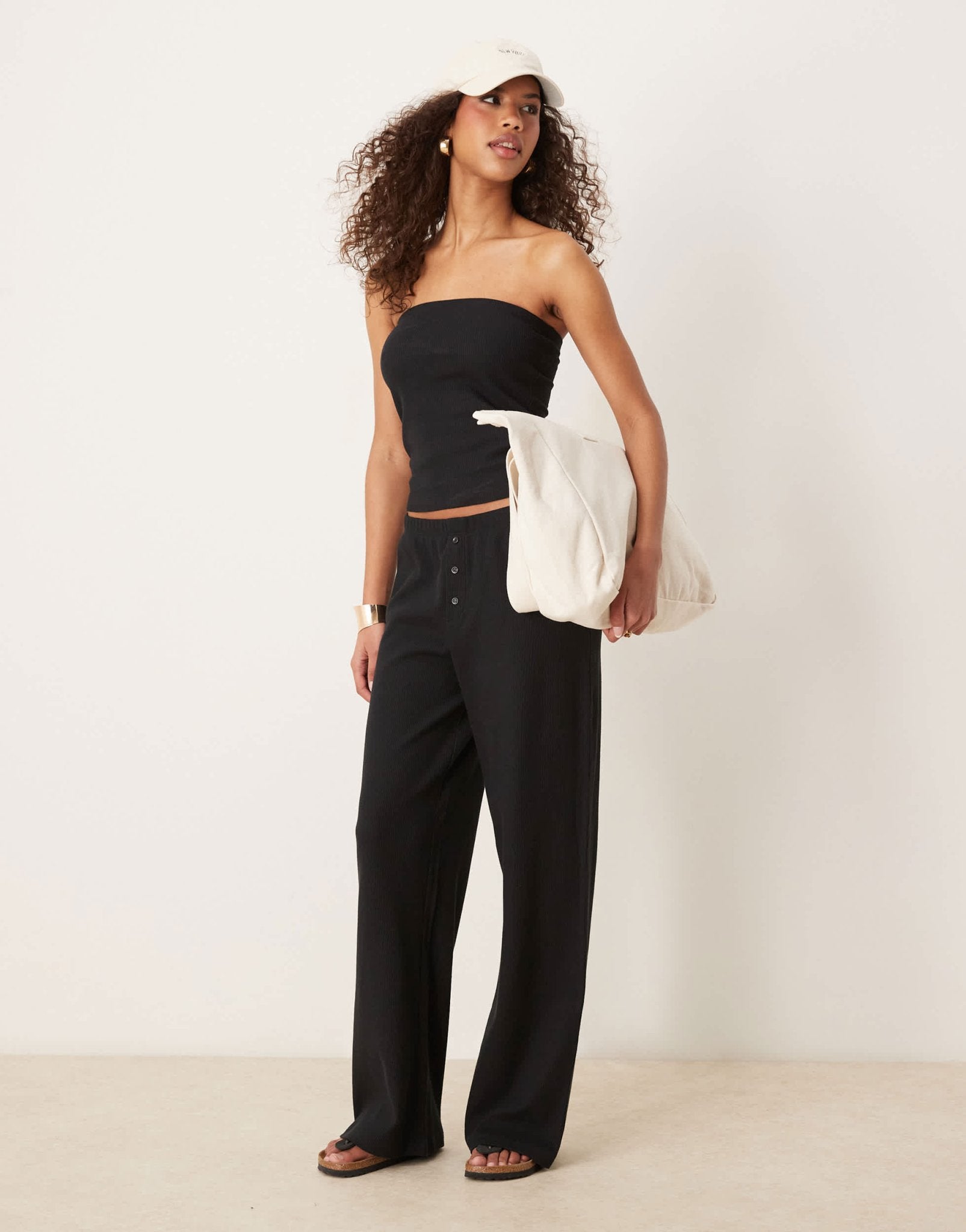 ASOS DESIGN wide leg waffle trouser in black - ASOS Sample Sale