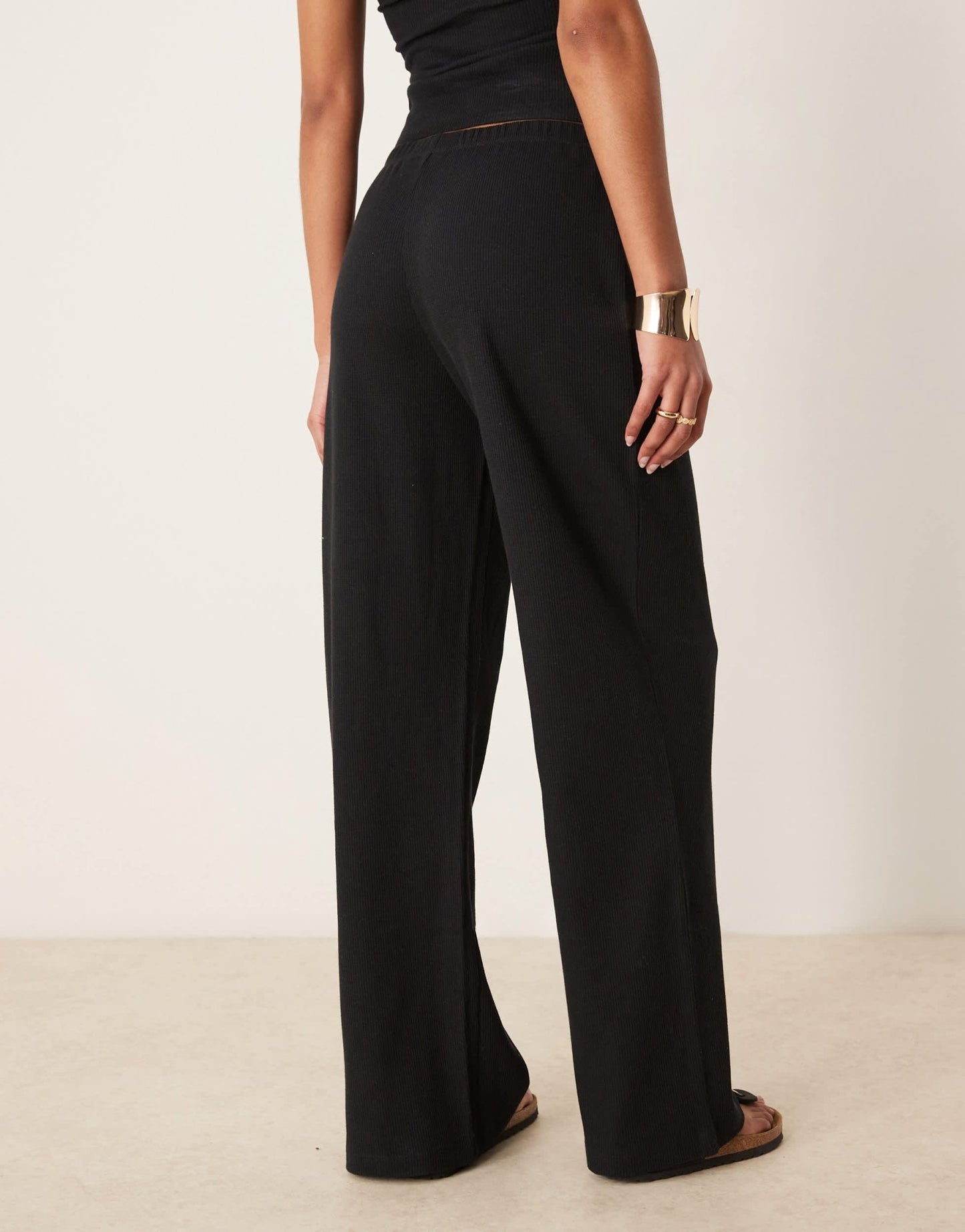ASOS DESIGN wide leg waffle trouser in black - ASOS Sample Sale