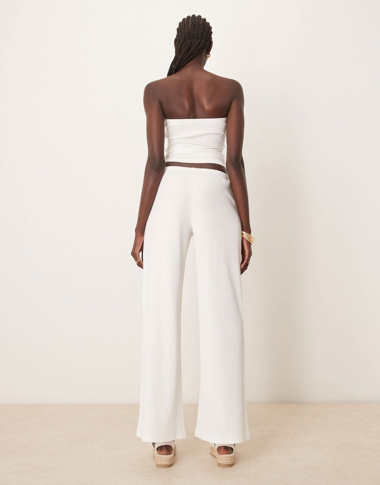 ASOS DESIGN wide leg waffle trouser in cream - ASOS Sample Sale