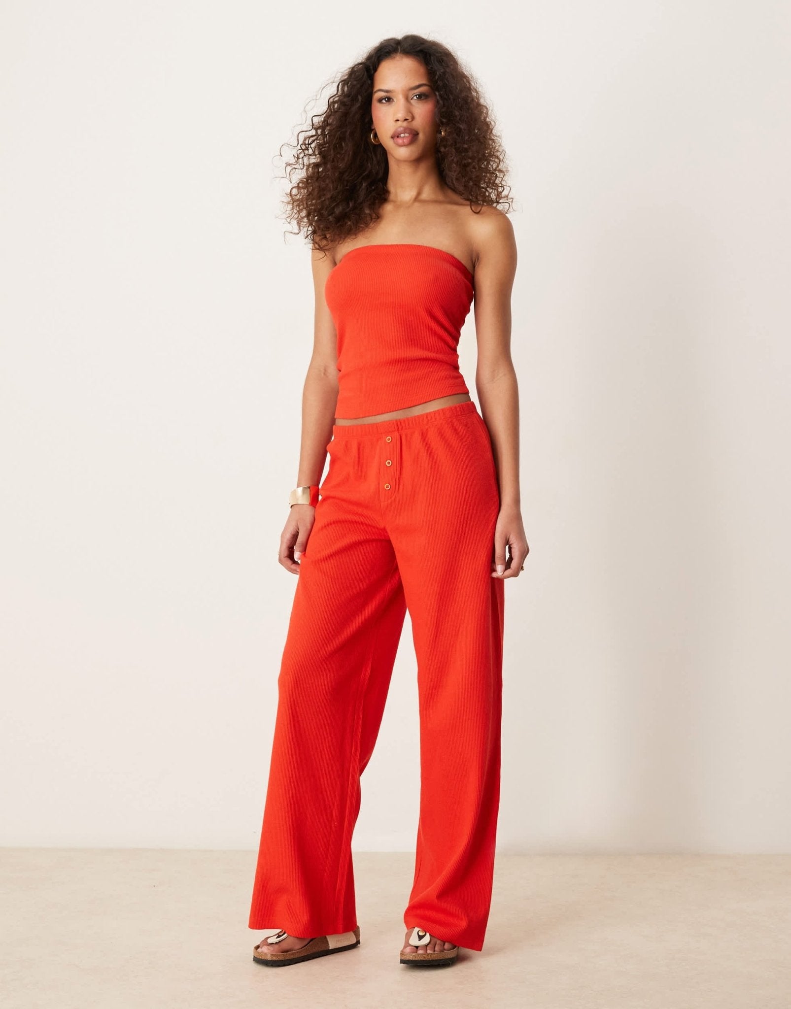 ASOS DESIGN wide leg waffle trouser in red - ASOS Sample Sale